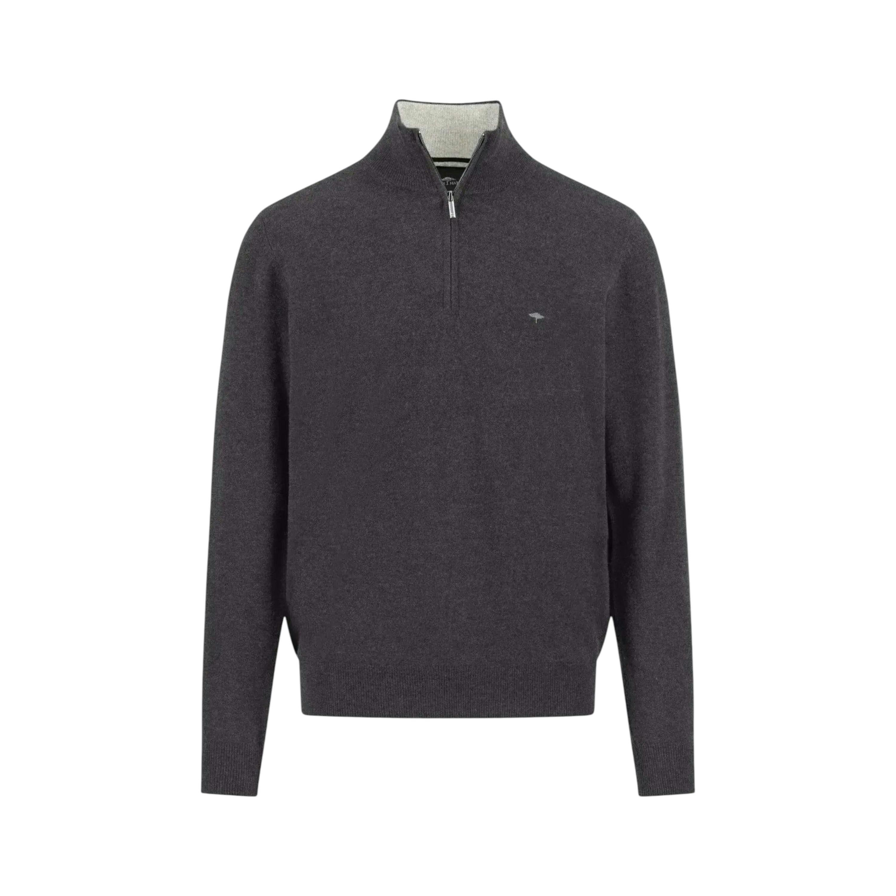 Merino Wool Cashmere 1/4 Zip Knit Charcoal , view 1 of 2