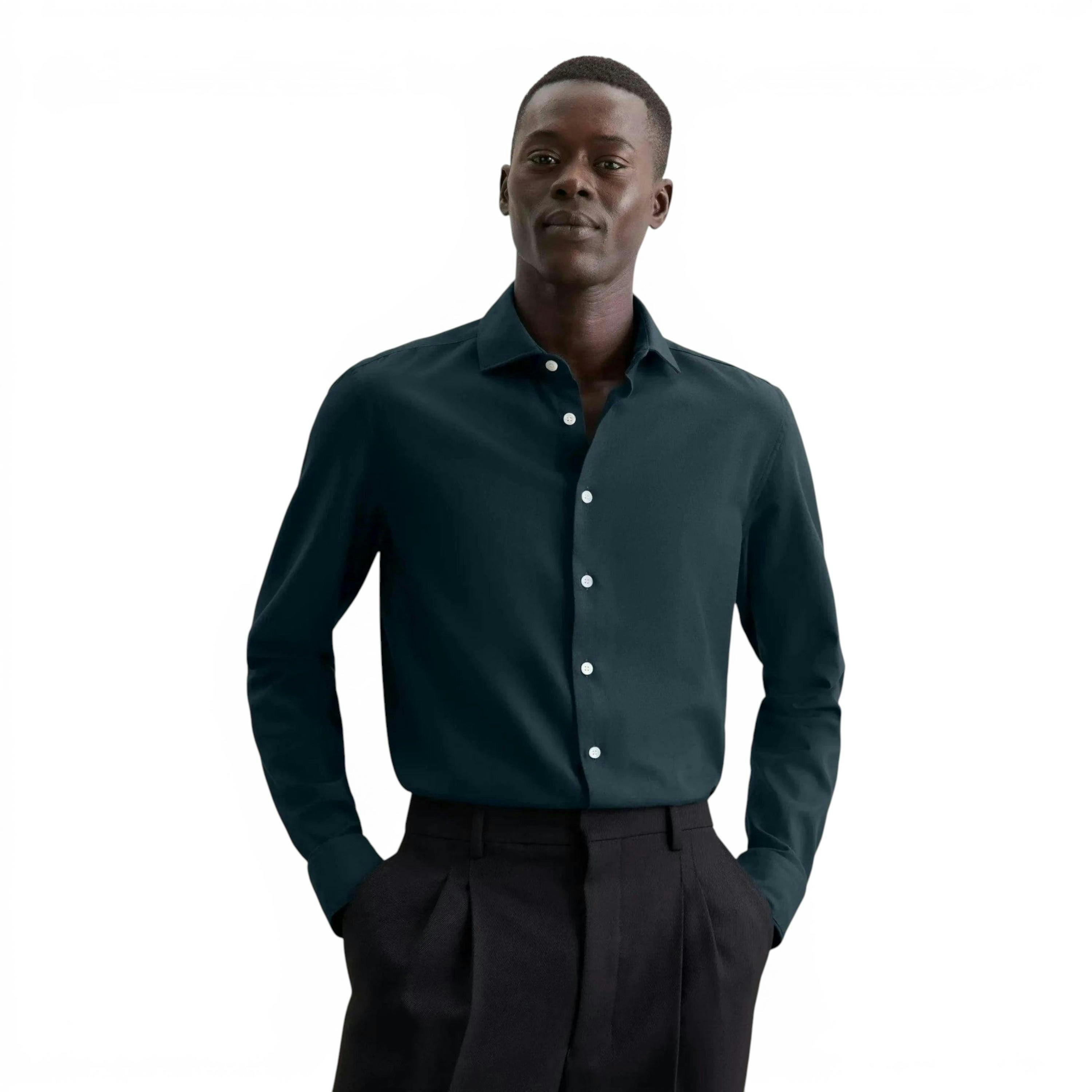Seidensticker Slim Fit Spread Kent Pepita Flannel Shirt Dark Blue , view 1 of 6