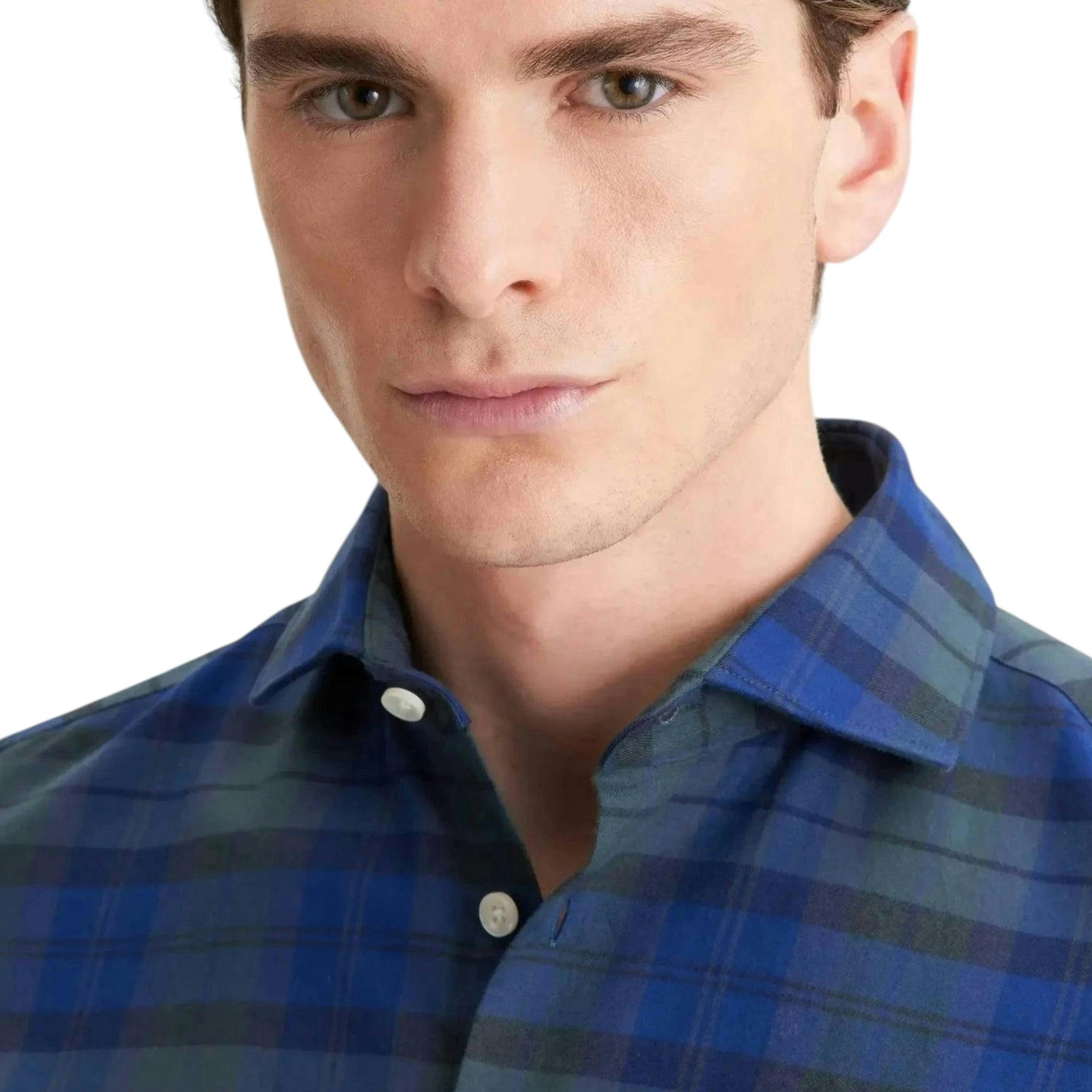 Seidensticker Slim Fit Spread Kent Check Flannel Shirt Dark Blue , view 3 of 6
