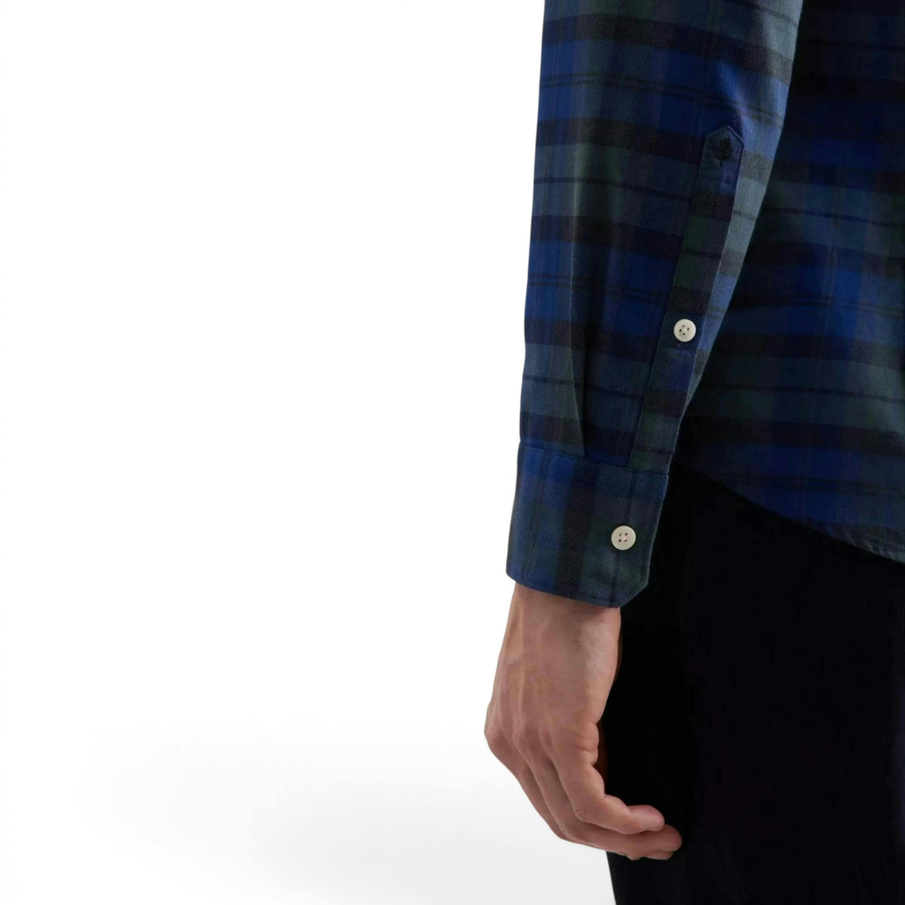 Seidensticker Slim Fit Spread Kent Check Flannel Shirt Dark Blue , view 4 of 6
