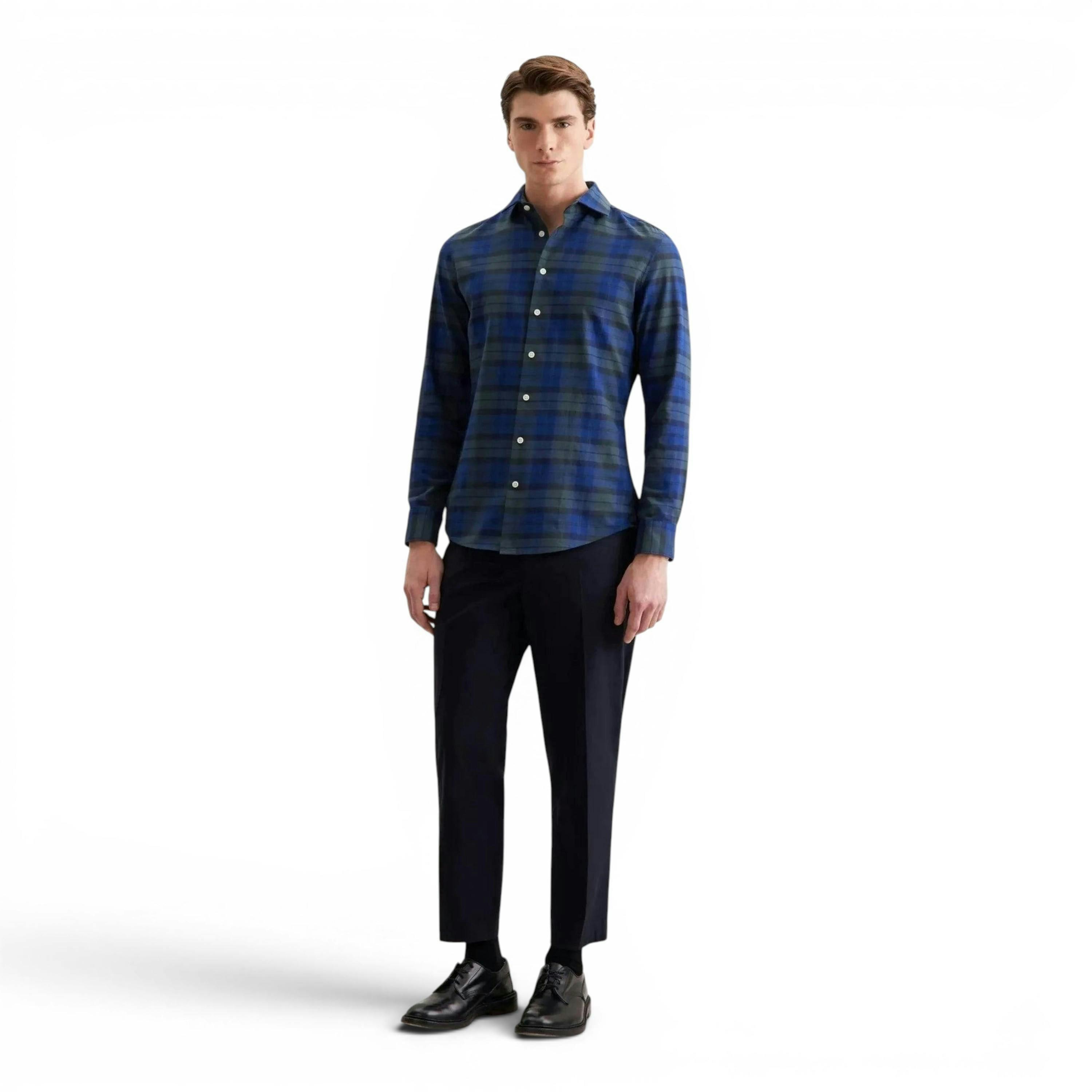 Seidensticker Slim Fit Spread Kent Check Flannel Shirt Dark Blue , view 5 of 6