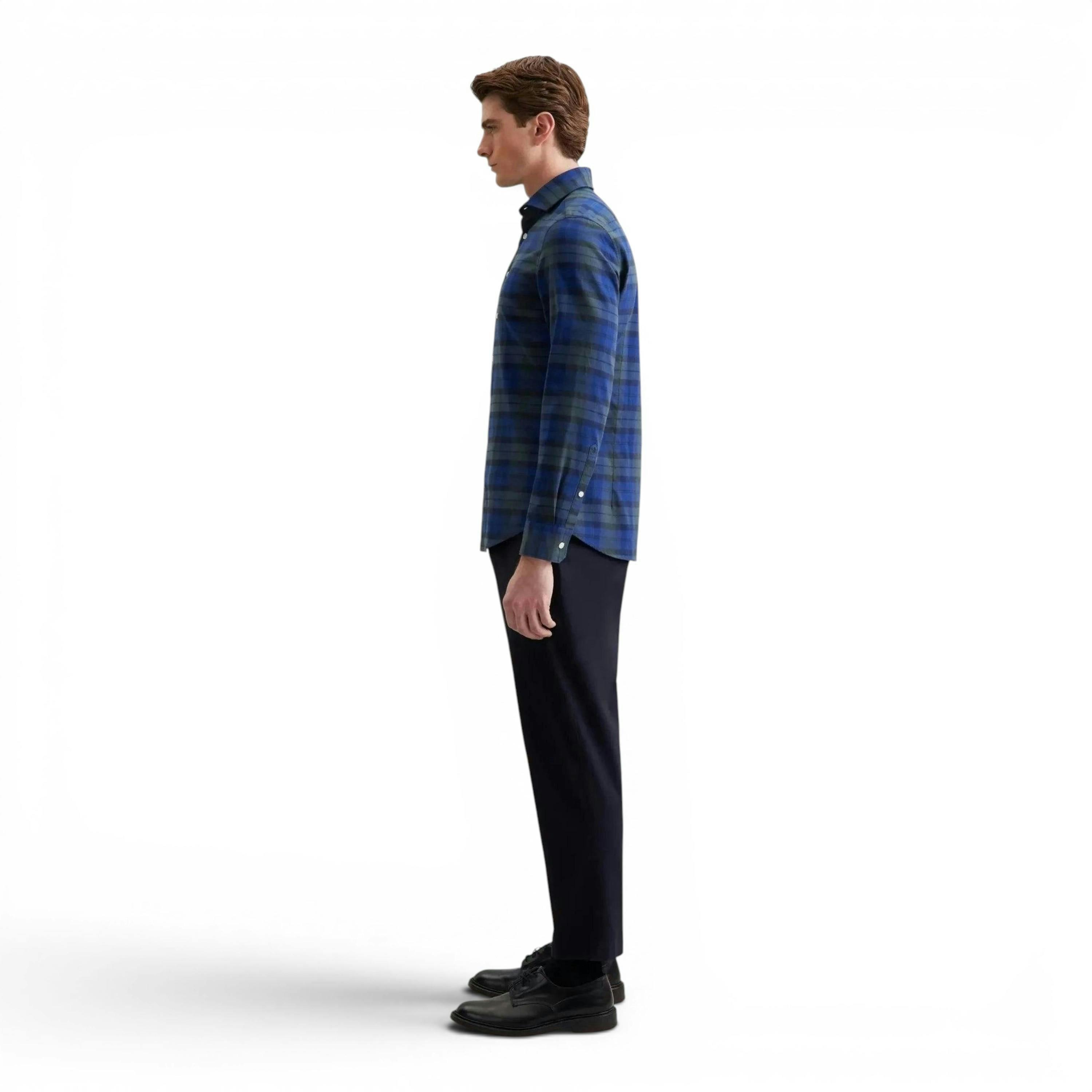 Seidensticker Slim Fit Spread Kent Check Flannel Shirt Dark Blue , view 6 of 6