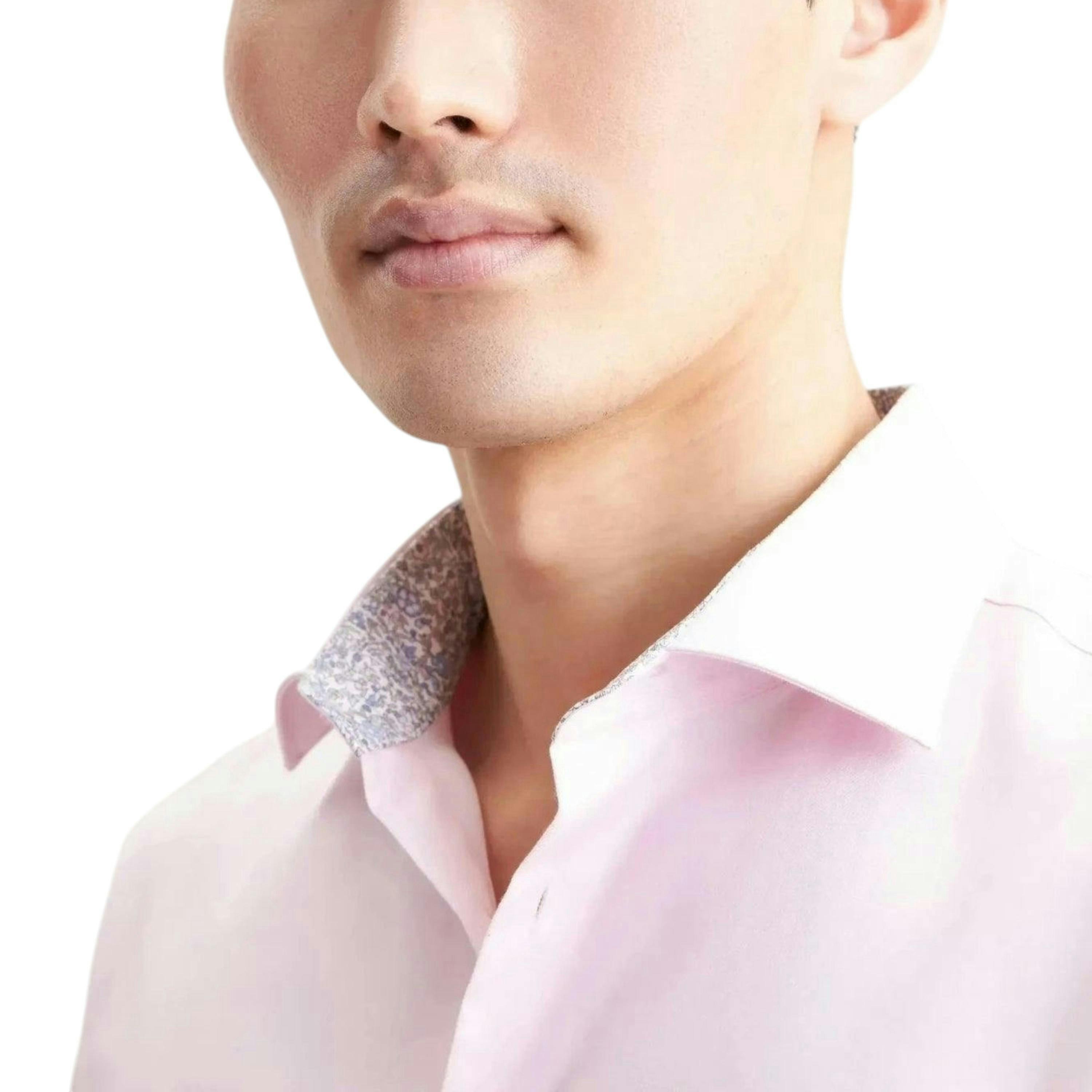 Seidensticker Slim Fit No Iron Contrast Patched Kent Collar Business Shirt Pink , view 3 of 6