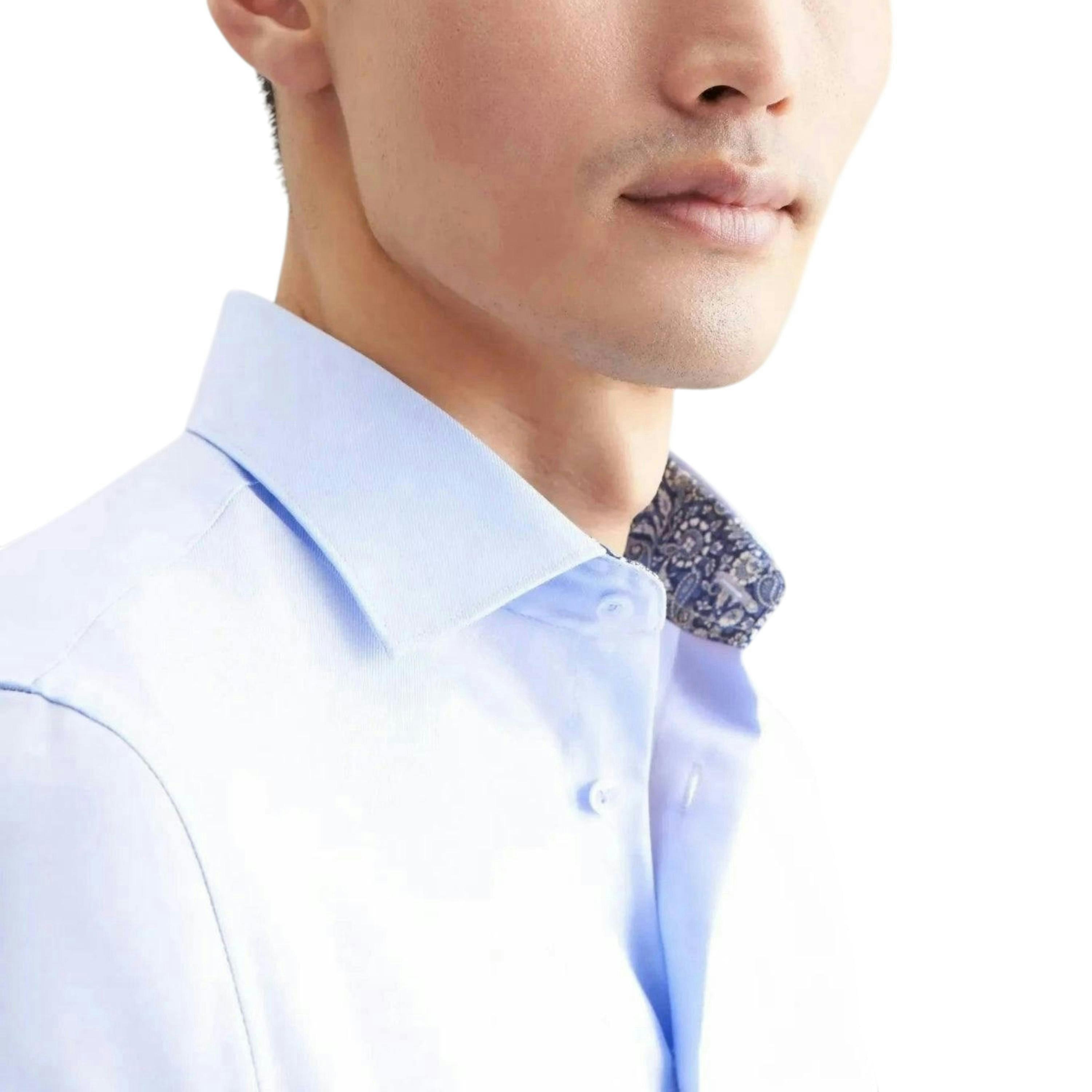 Seidensticker Slim Fit No Iron Contrast Patched Kent Collar Business Shirt Light Blue , view 3 of 6