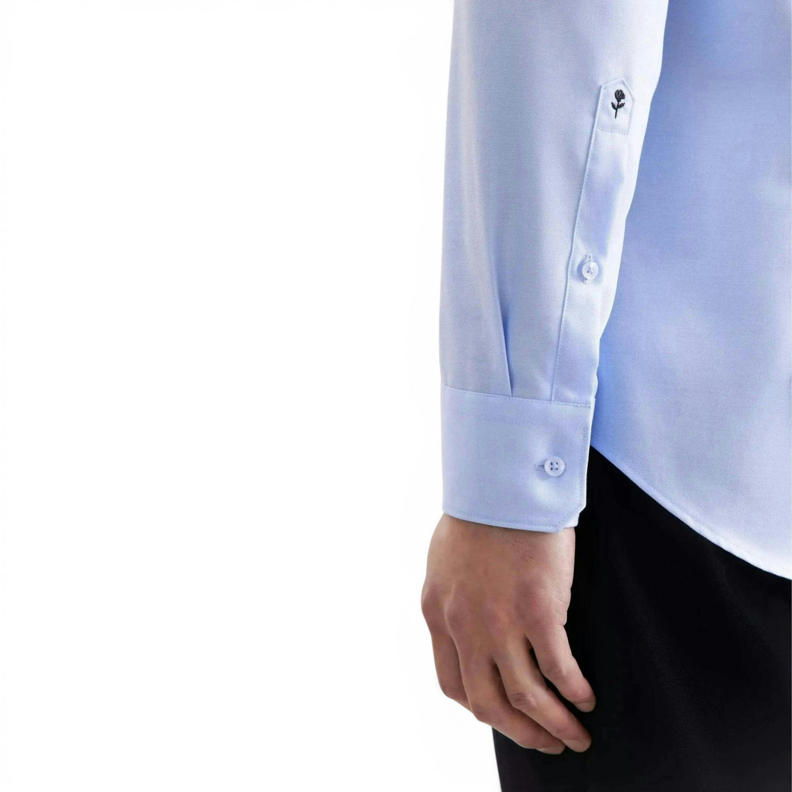 Seidensticker Slim Fit No Iron Contrast Patched Kent Collar Business Shirt Light Blue , view 4 of 6