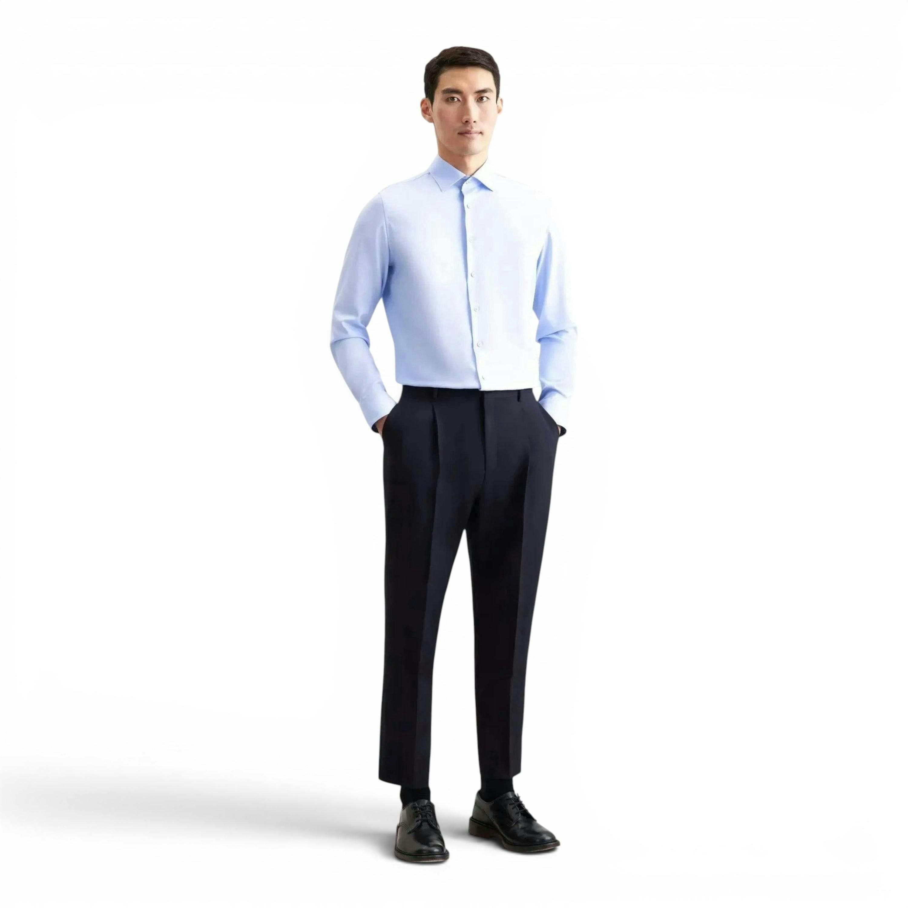 Seidensticker Slim Fit No Iron Contrast Patched Kent Collar Business Shirt Light Blue , view 5 of 6