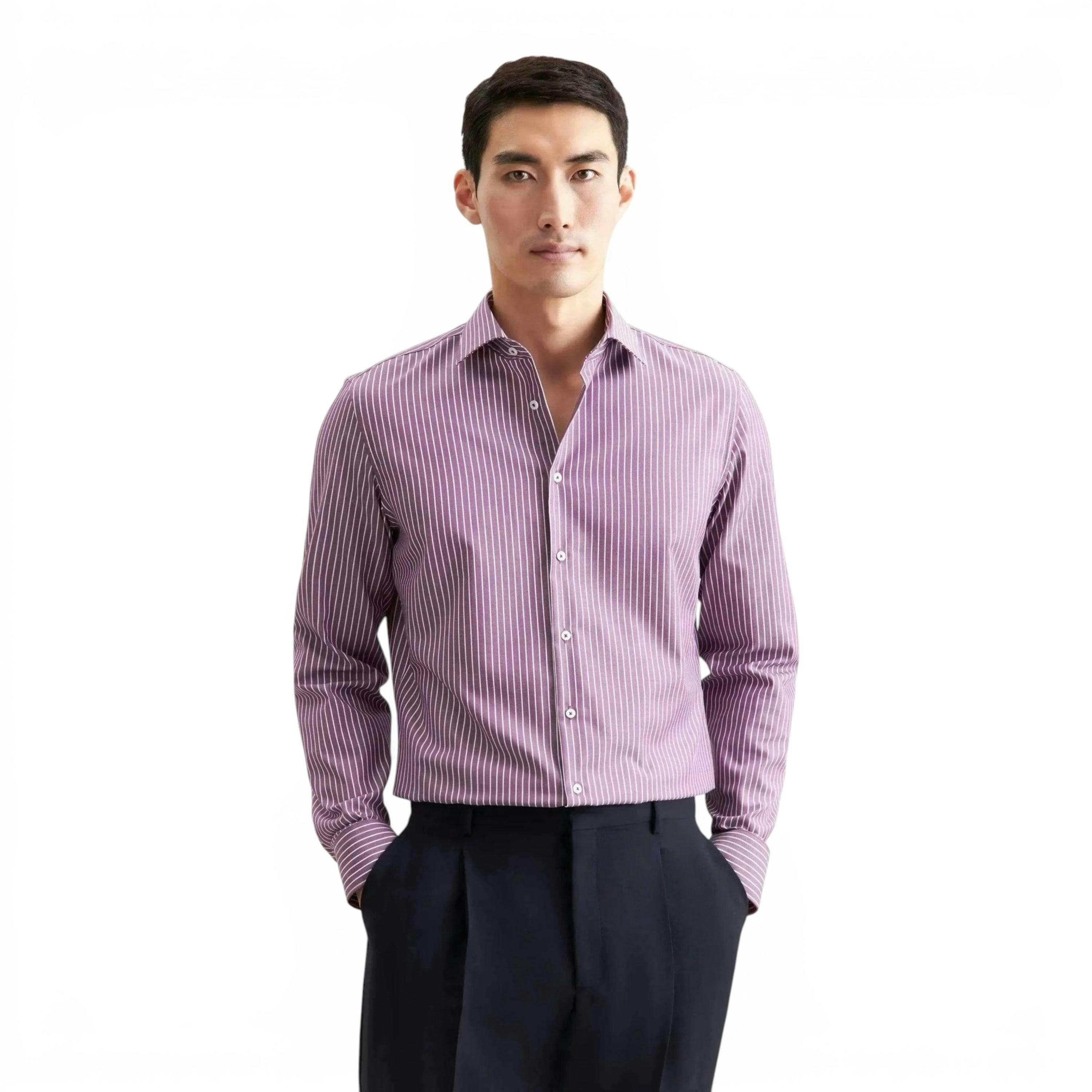 Seidensticker Slim Fit No Iron New Kent Striped Business Shirt Lilac , view 1 of 6