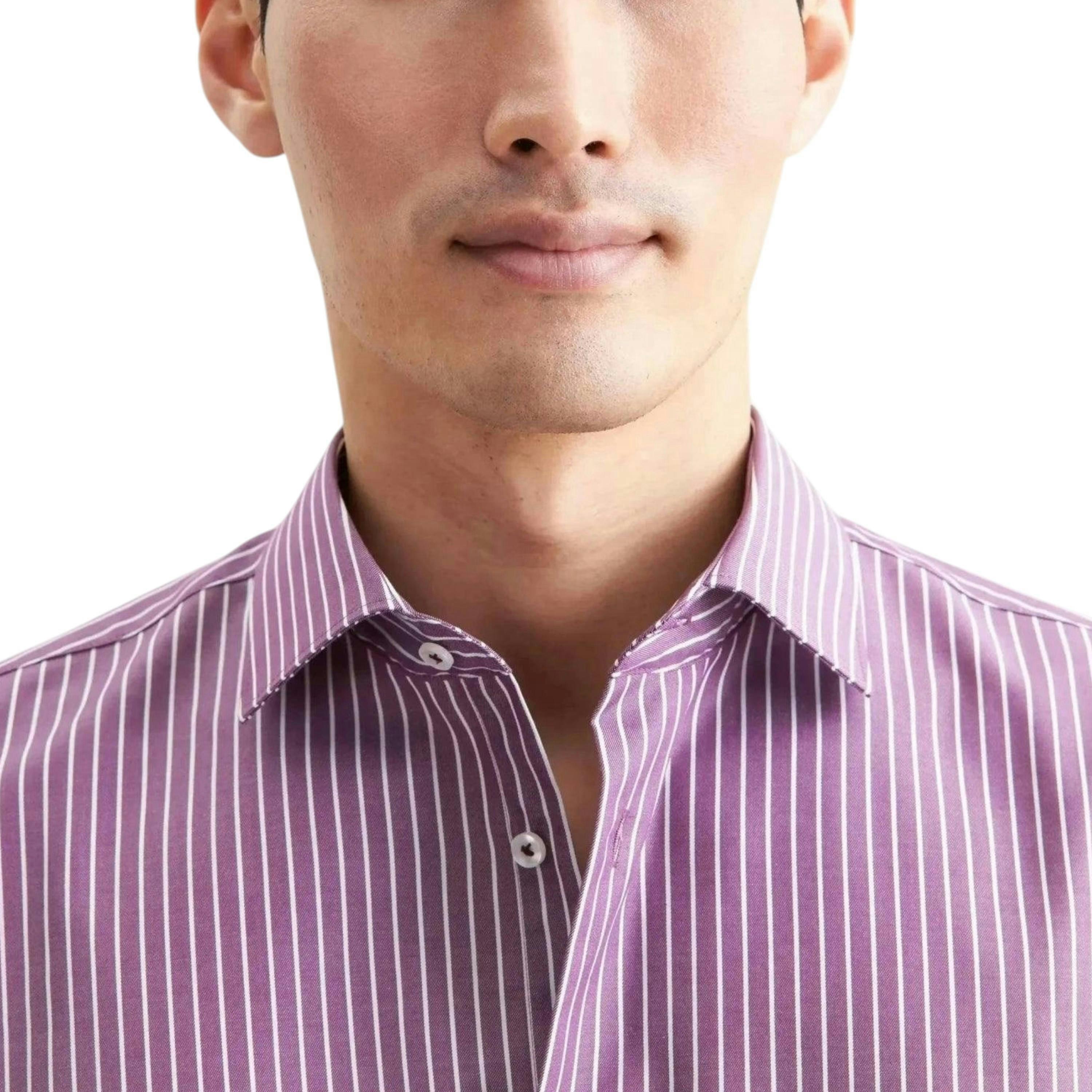 Slim Fit No Iron New Kent Striped Business Shirt Lilac , view 3 of 6