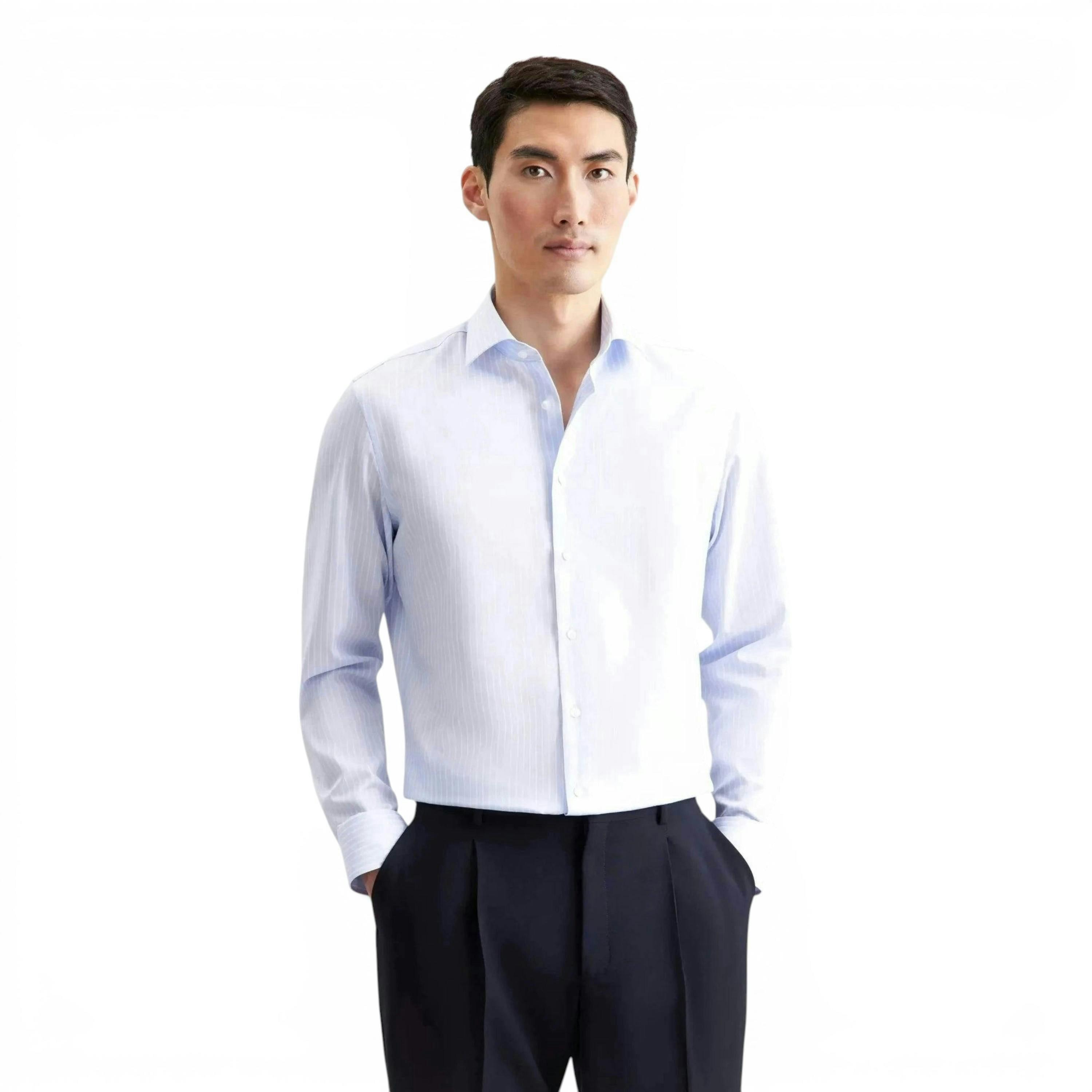 Seidensticker Slim Fit No Iron New Kent Striped Business Shirt Light Blue , view 1 of 6