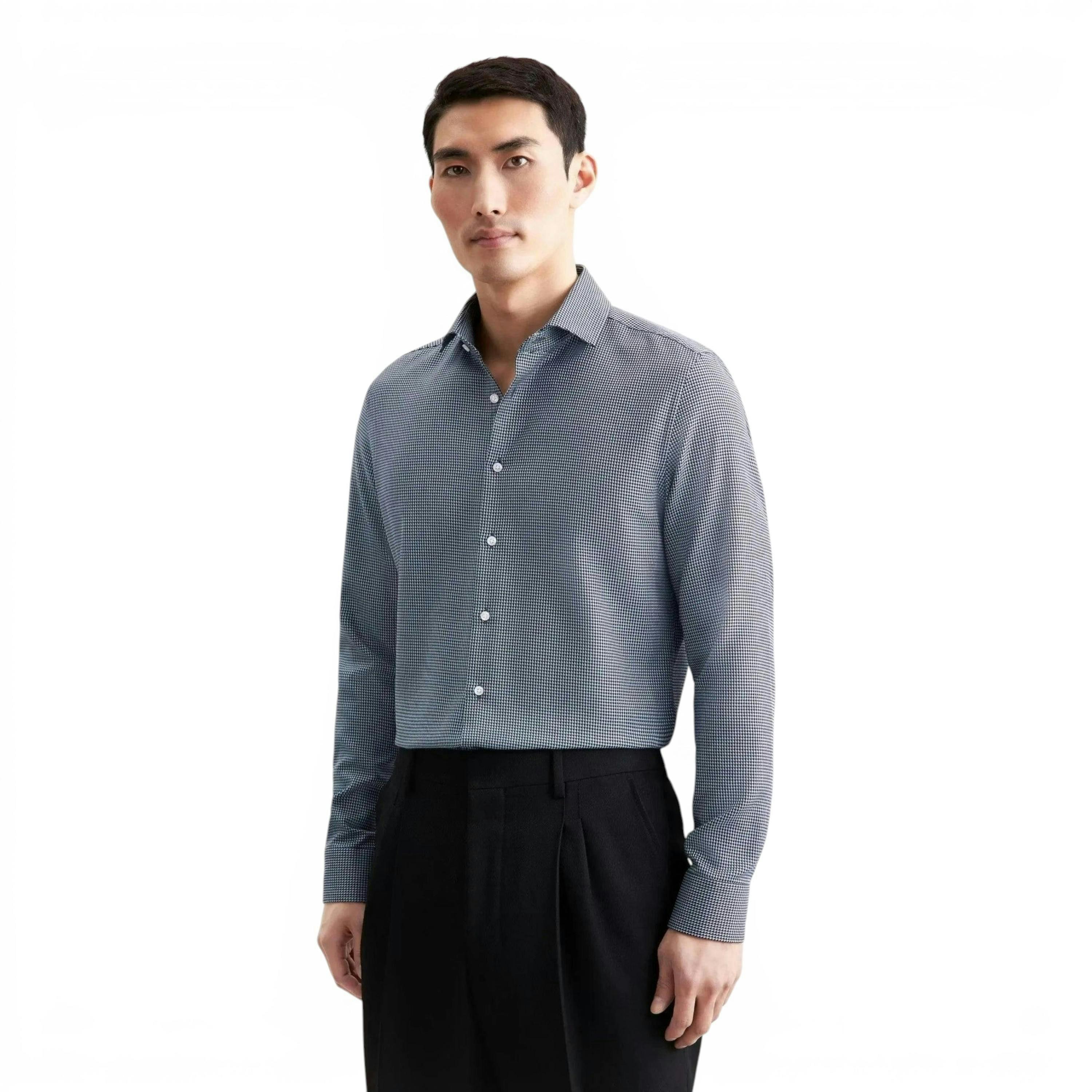 Seidensticker Slim Fit No Iron Spread Kent Pepita Business Shirt Dark Blue , view 1 of 6