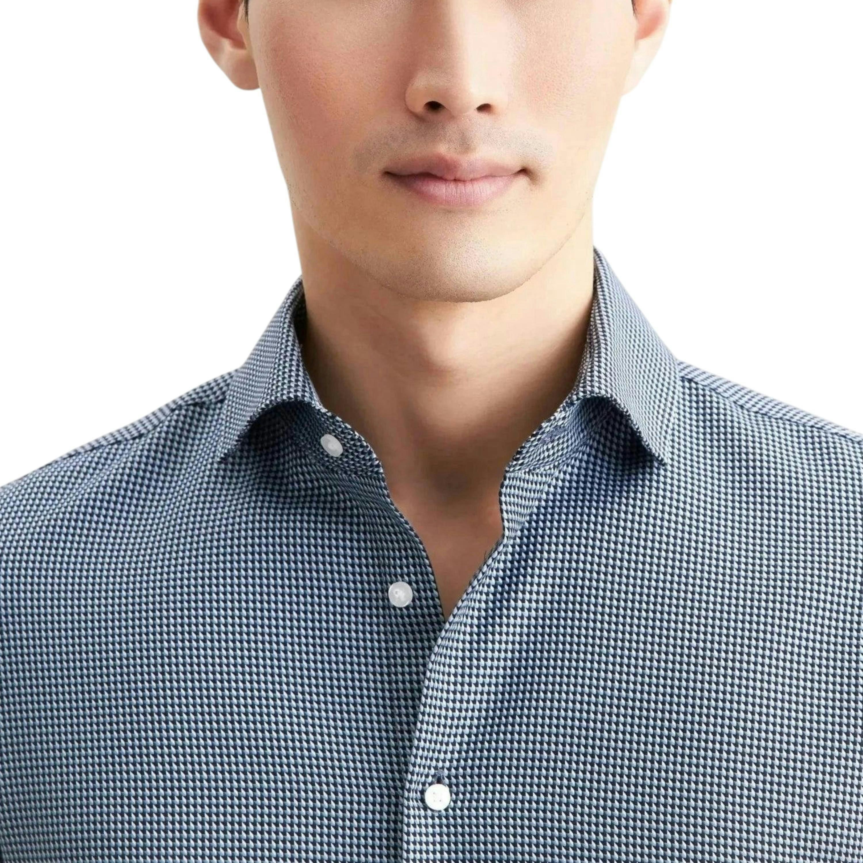 Slim Fit No Iron Spread Kent Pepita Business Shirt Dark Blue , view 3 of 6