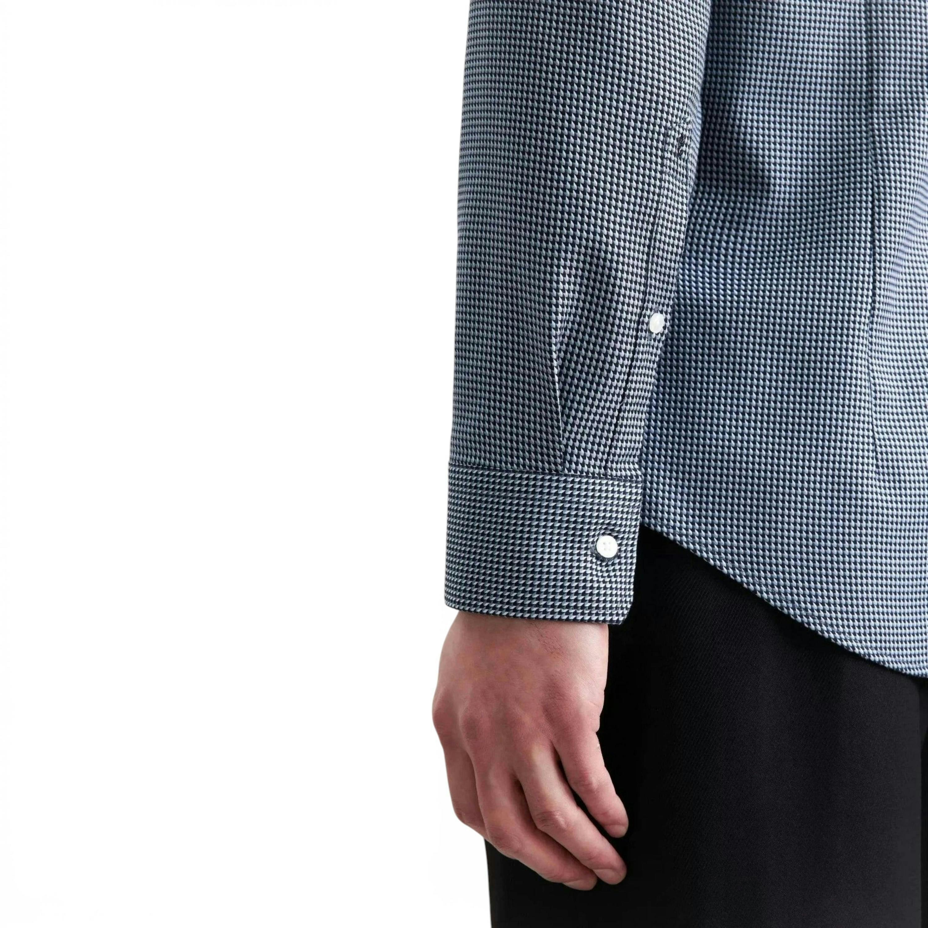 Slim Fit No Iron Spread Kent Pepita Business Shirt Dark Blue , view 4 of 6