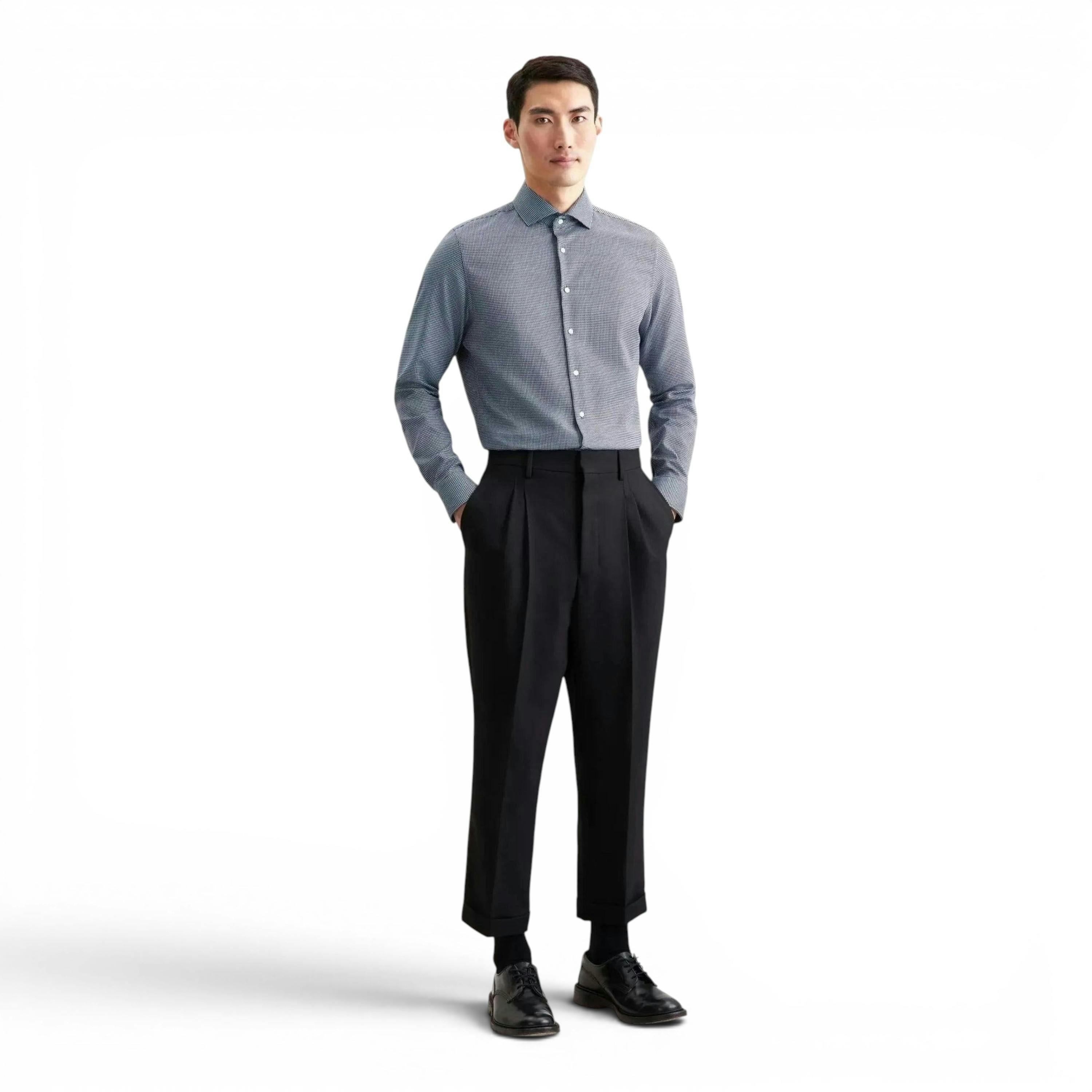 Slim Fit No Iron Spread Kent Pepita Business Shirt Dark Blue , view 5 of 6
