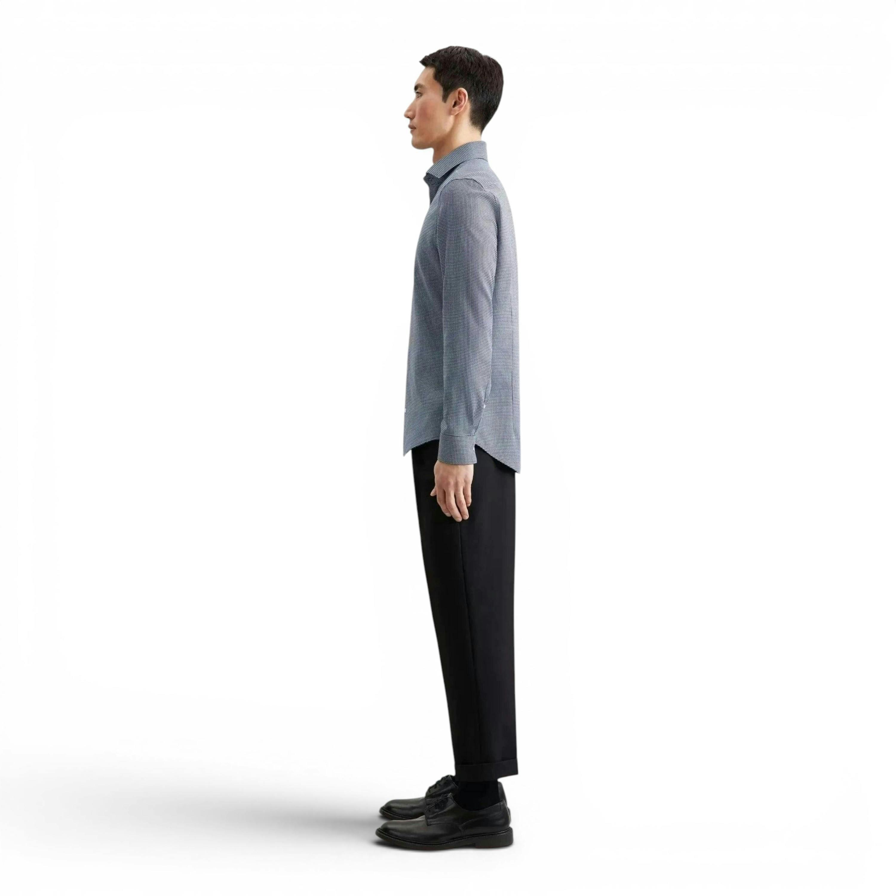 Slim Fit No Iron Spread Kent Pepita Business Shirt Dark Blue , view 6 of 6