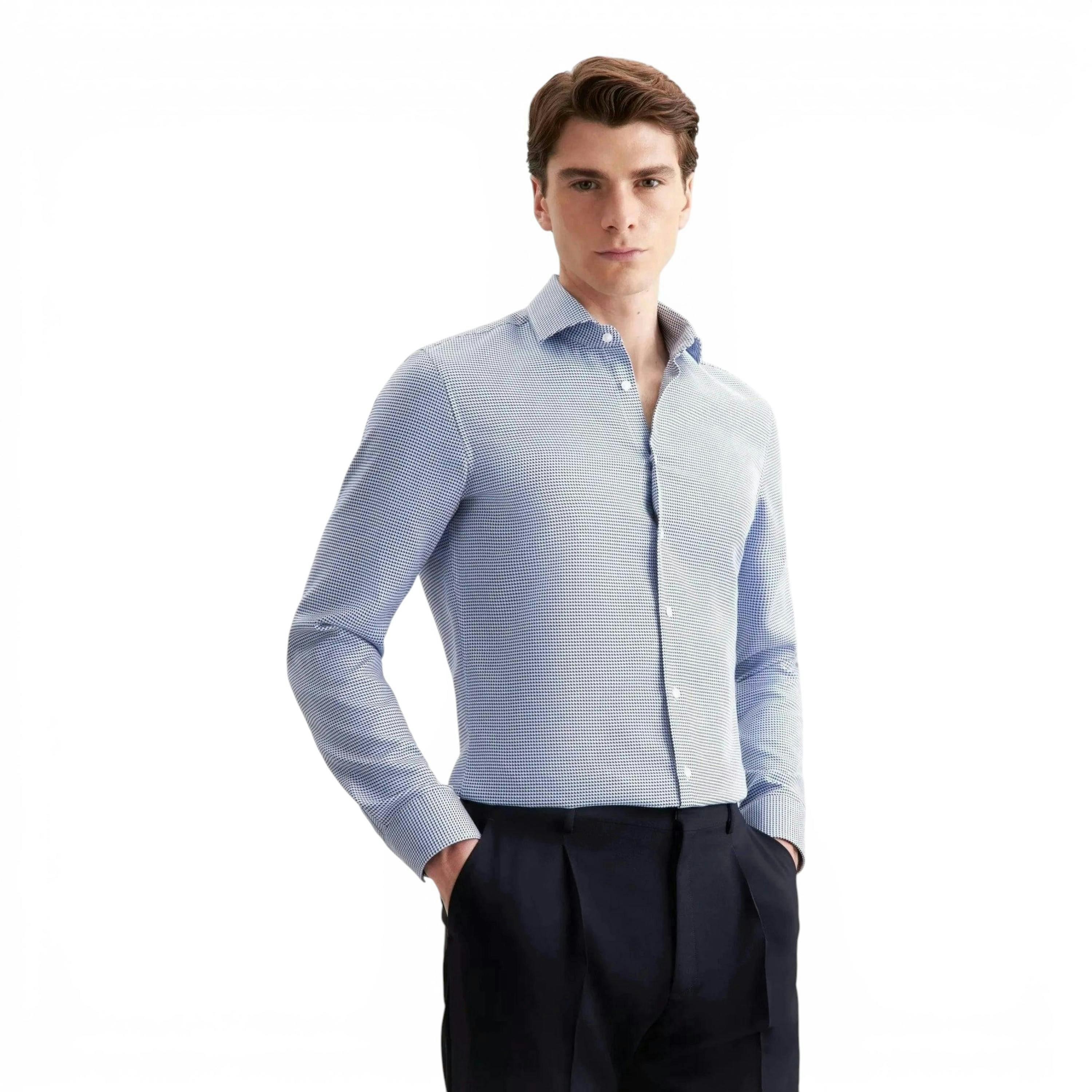 Seidensticker Slim Fit No Iron Spread Kent Pepita Business Shirt Mid Blue , view 1 of 6