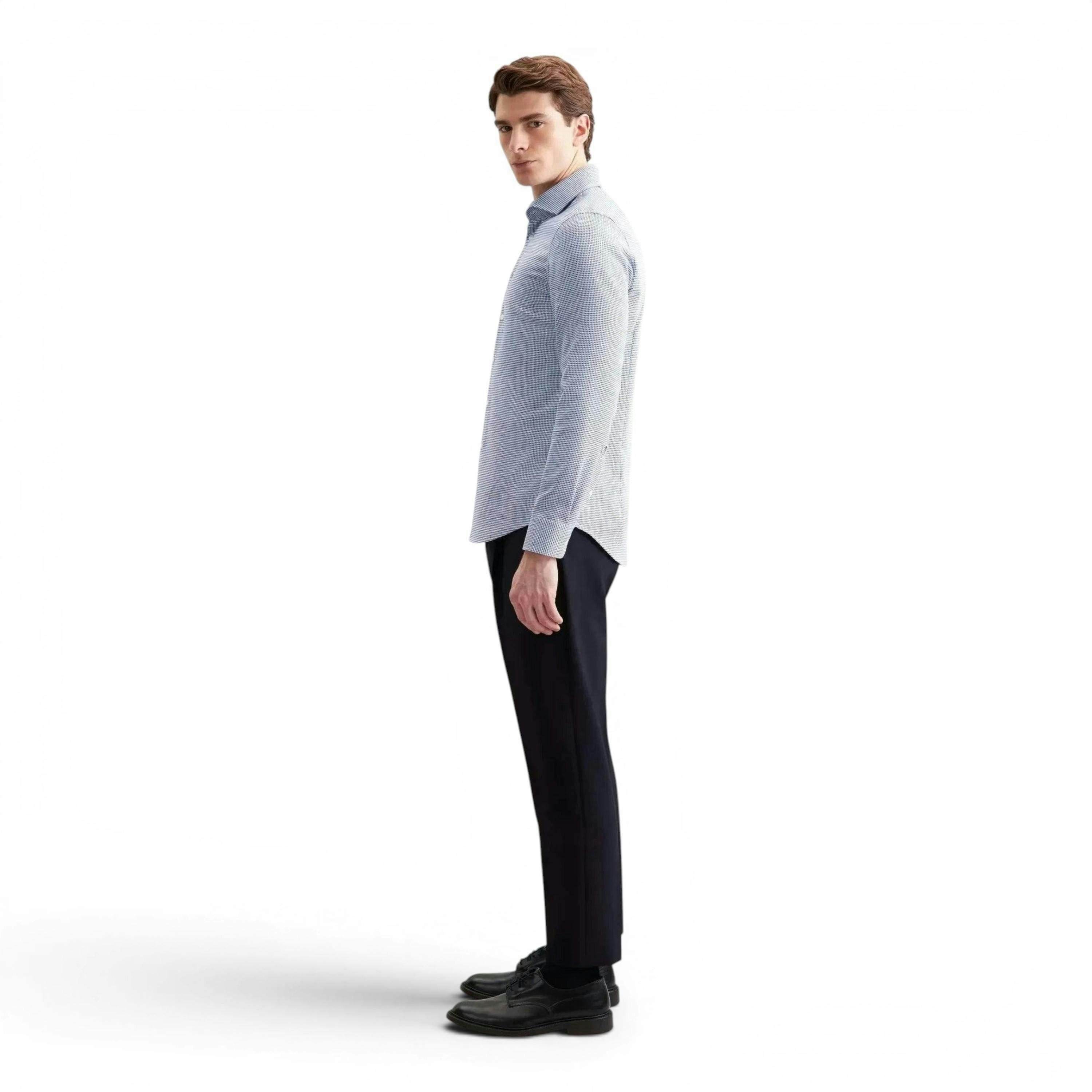 Seidensticker Slim Fit No Iron Spread Kent Pepita Business Shirt Mid Blue , view 5 of 6