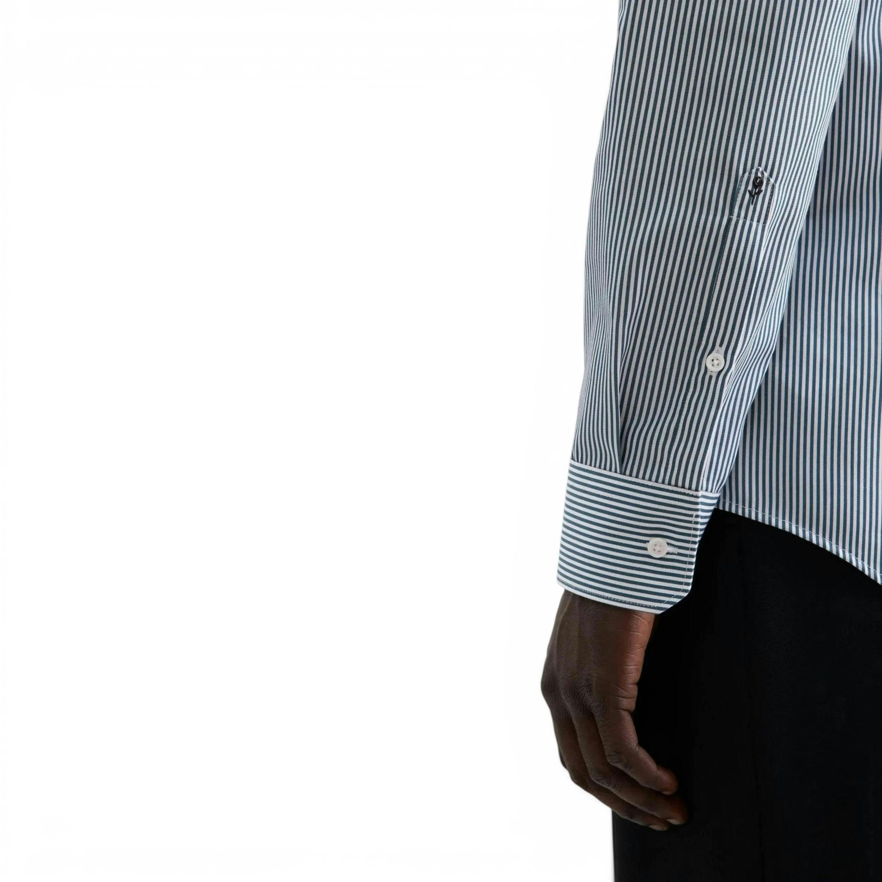 Seidensticker Slim Fit Easy Iron New Kent Striped Business Shirt Dark Teal , view 4 of 6