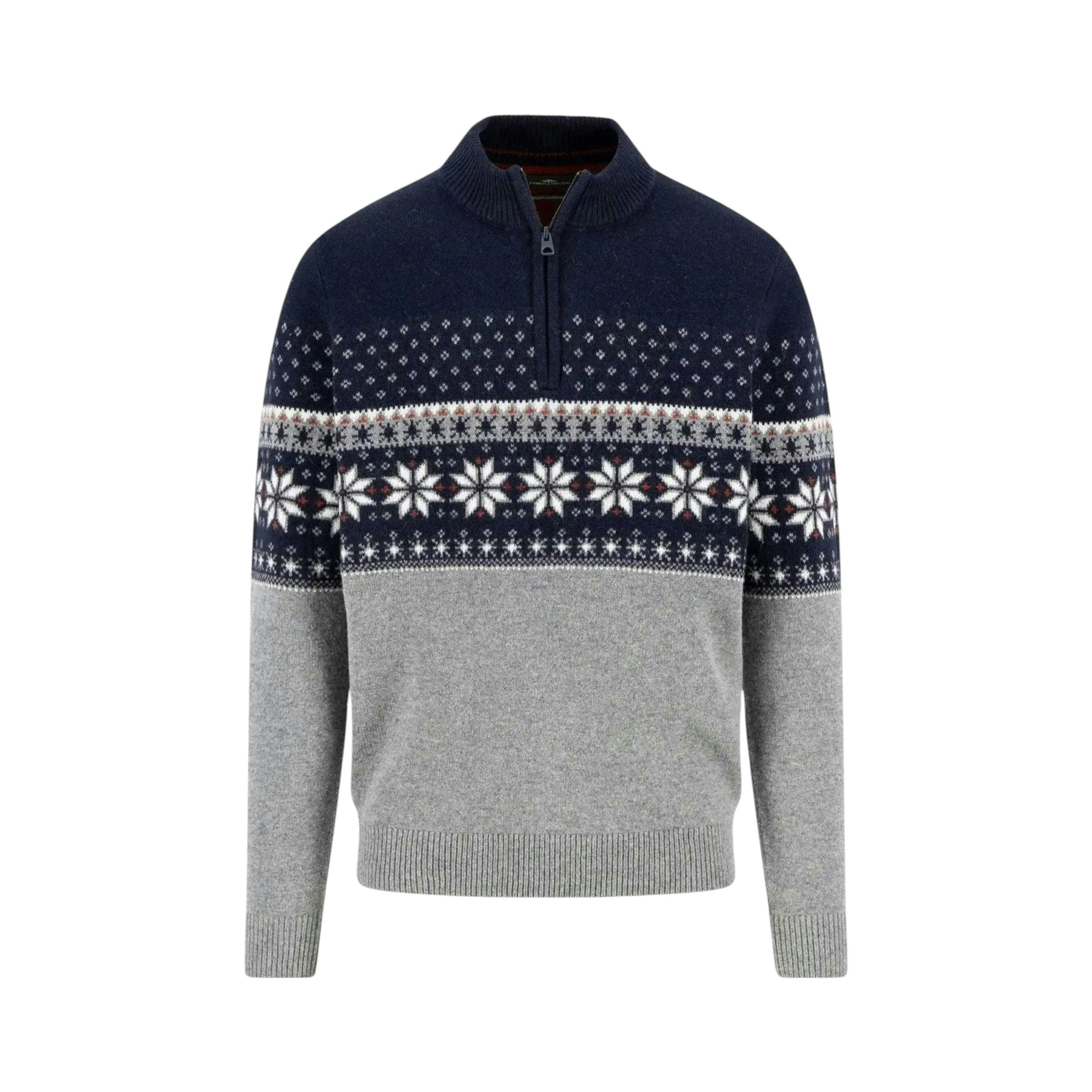 Fair Isle Lambswool 1/4 Zip Knit Navy , view 1 of 5