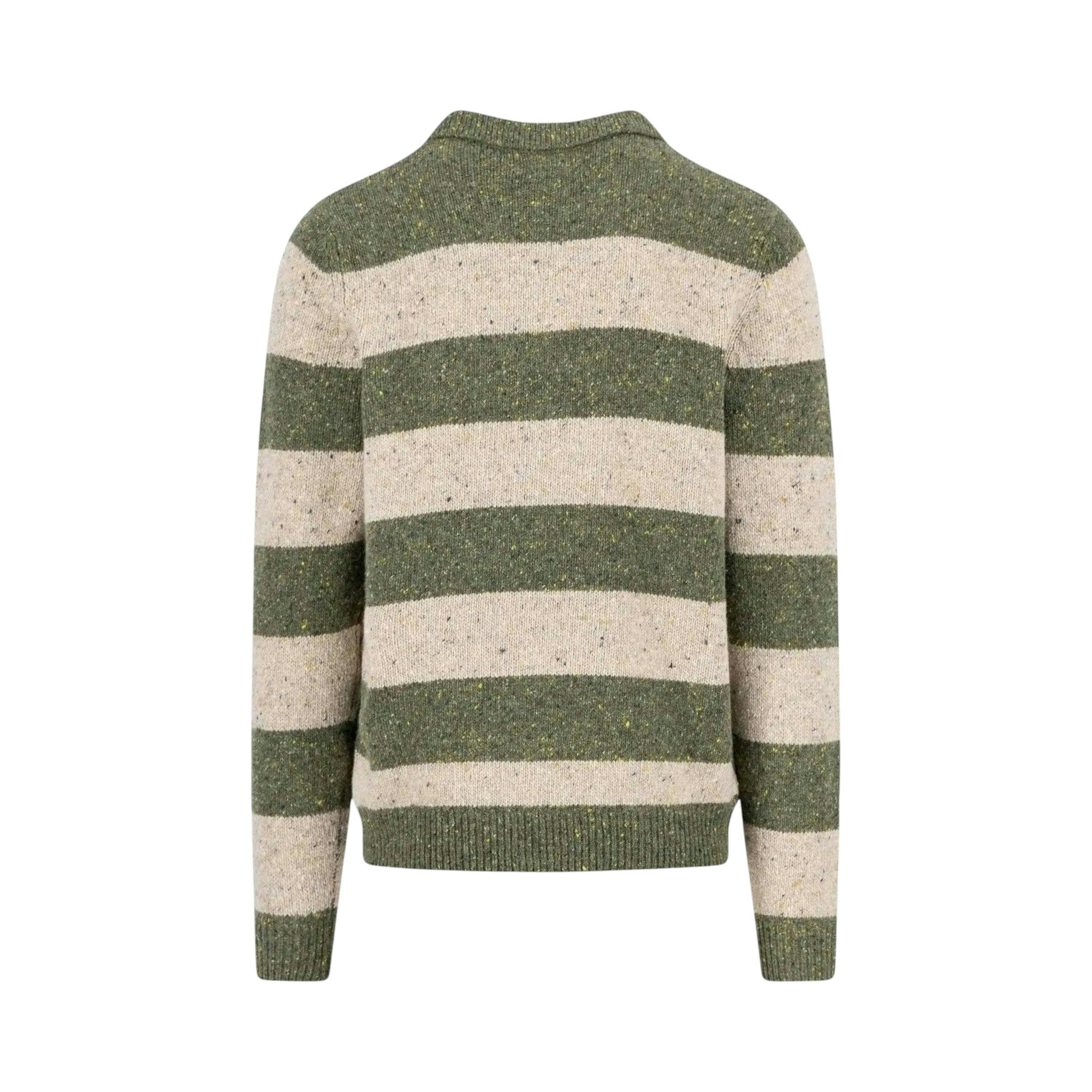Donegal Wool Striped Polo Collar Knit Dark Ivy , view 2 of 3