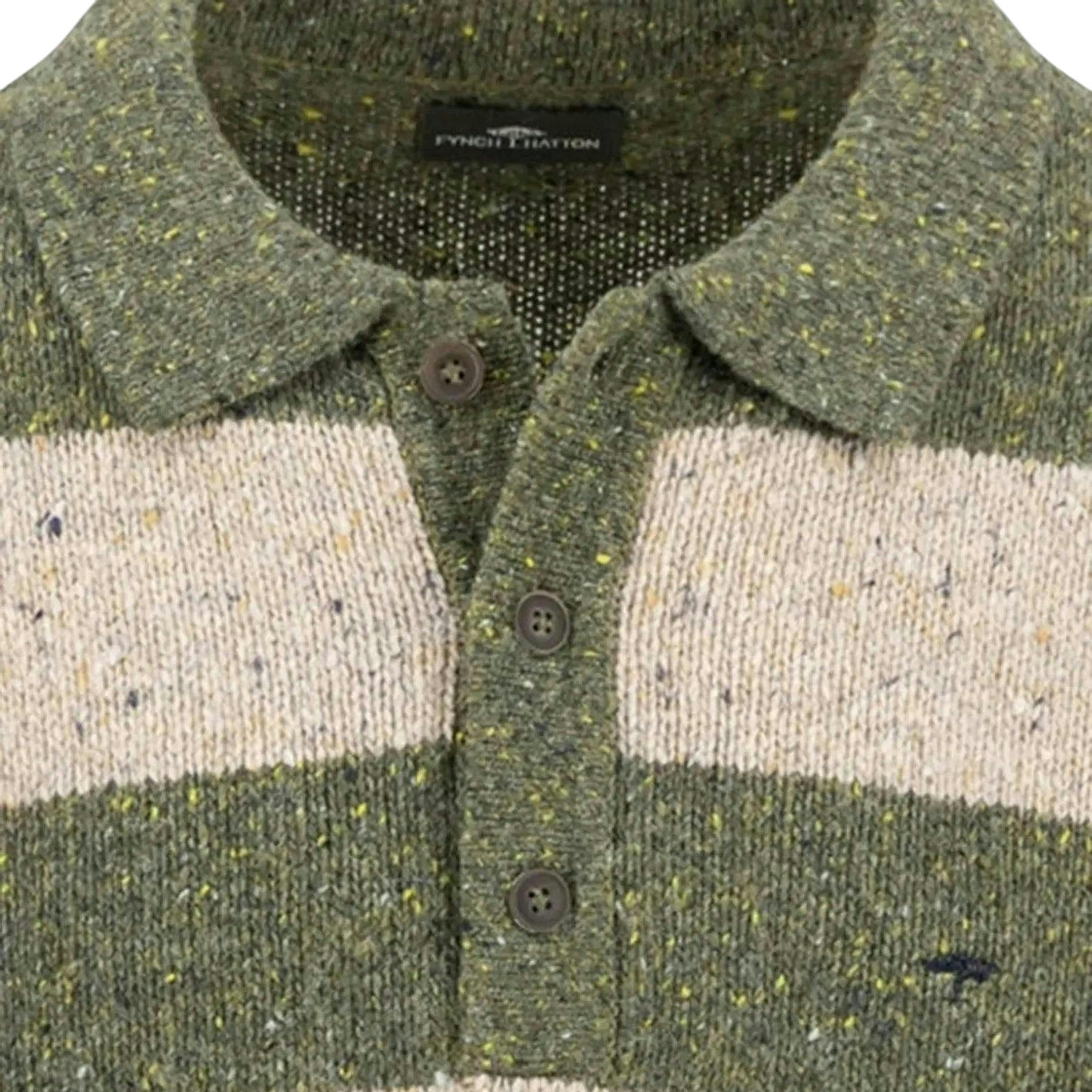 Donegal Wool Striped Polo Collar Knit Dark Ivy , view 3 of 3