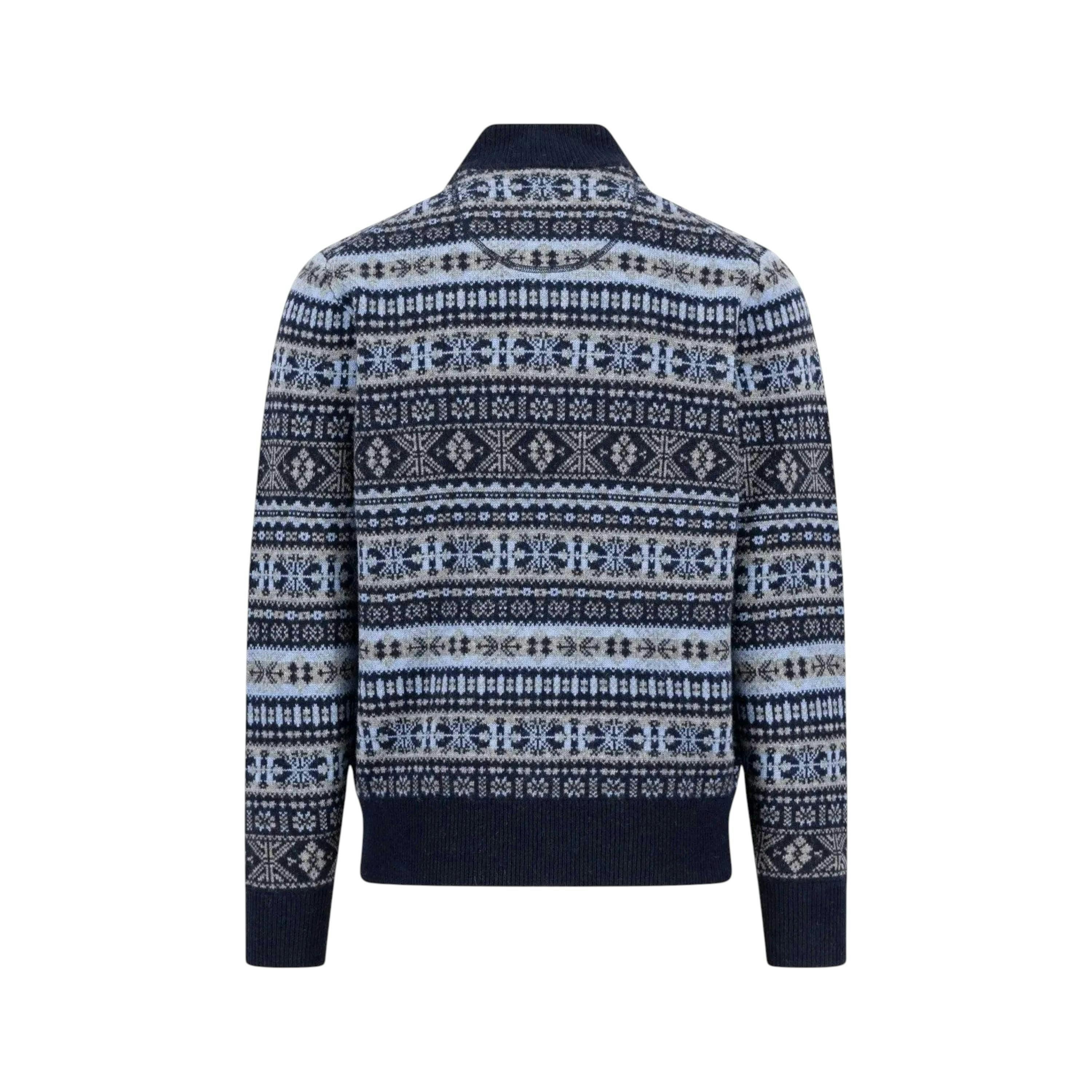Lambswool Jacquard 1/4 Zip Knit Navy , view 2 of 3