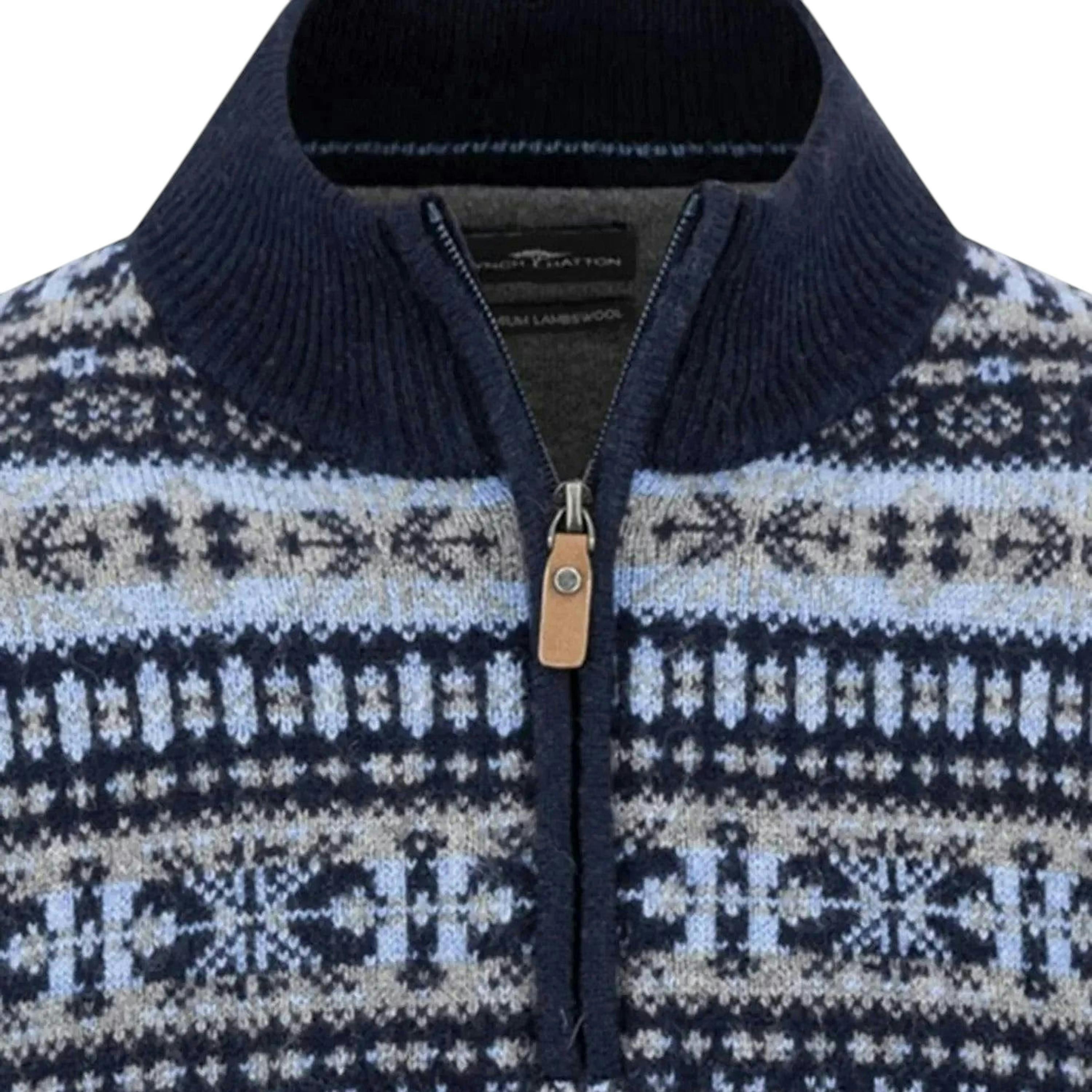 Lambswool Jacquard 1/4 Zip Knit Navy , view 3 of 3