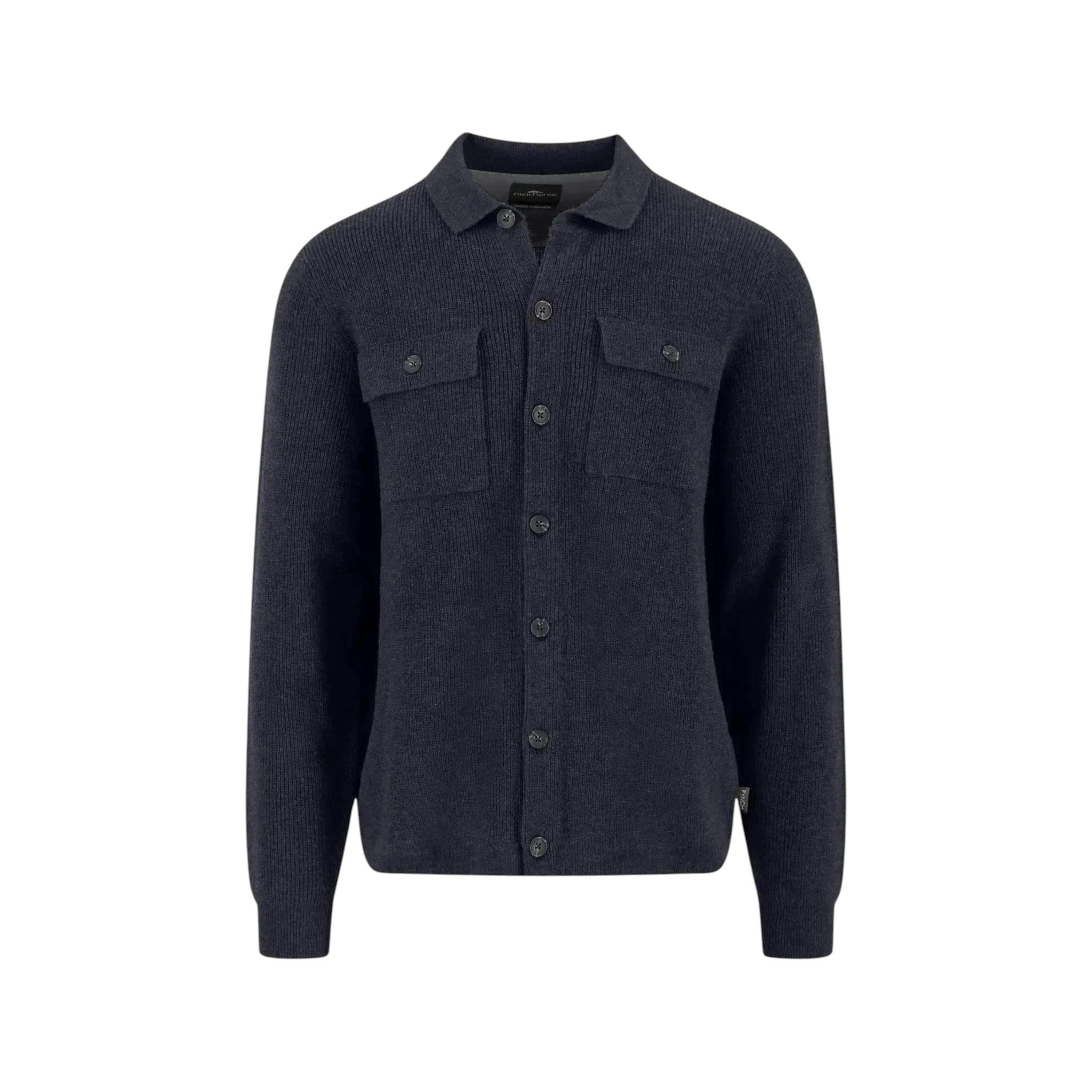 Merino Wool Cashmere Buttoned Cardigan Navy , view 1 of 3
