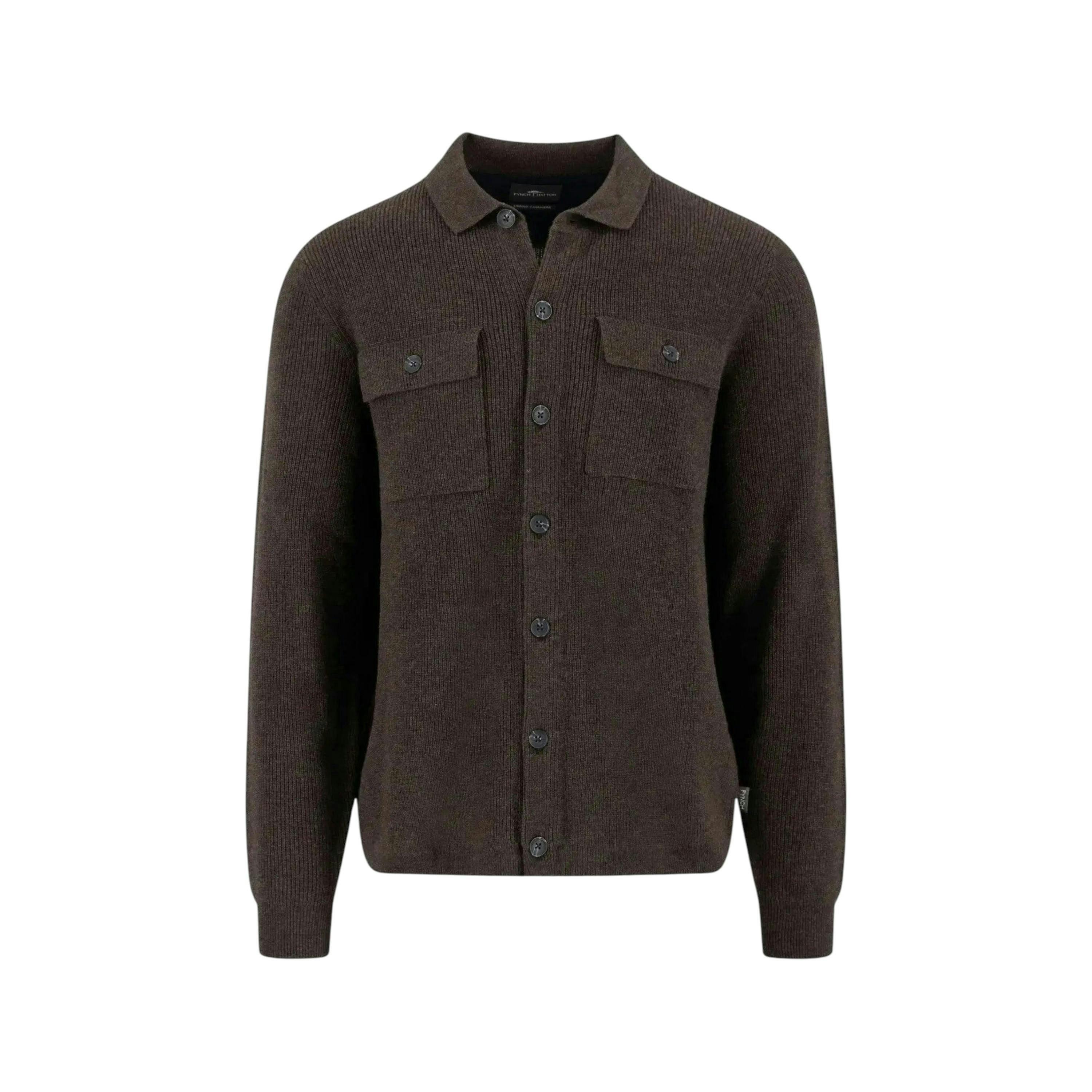 Merino Wool Cashmere Buttoned Cardigan Dark Chocolate , view 1 of 3