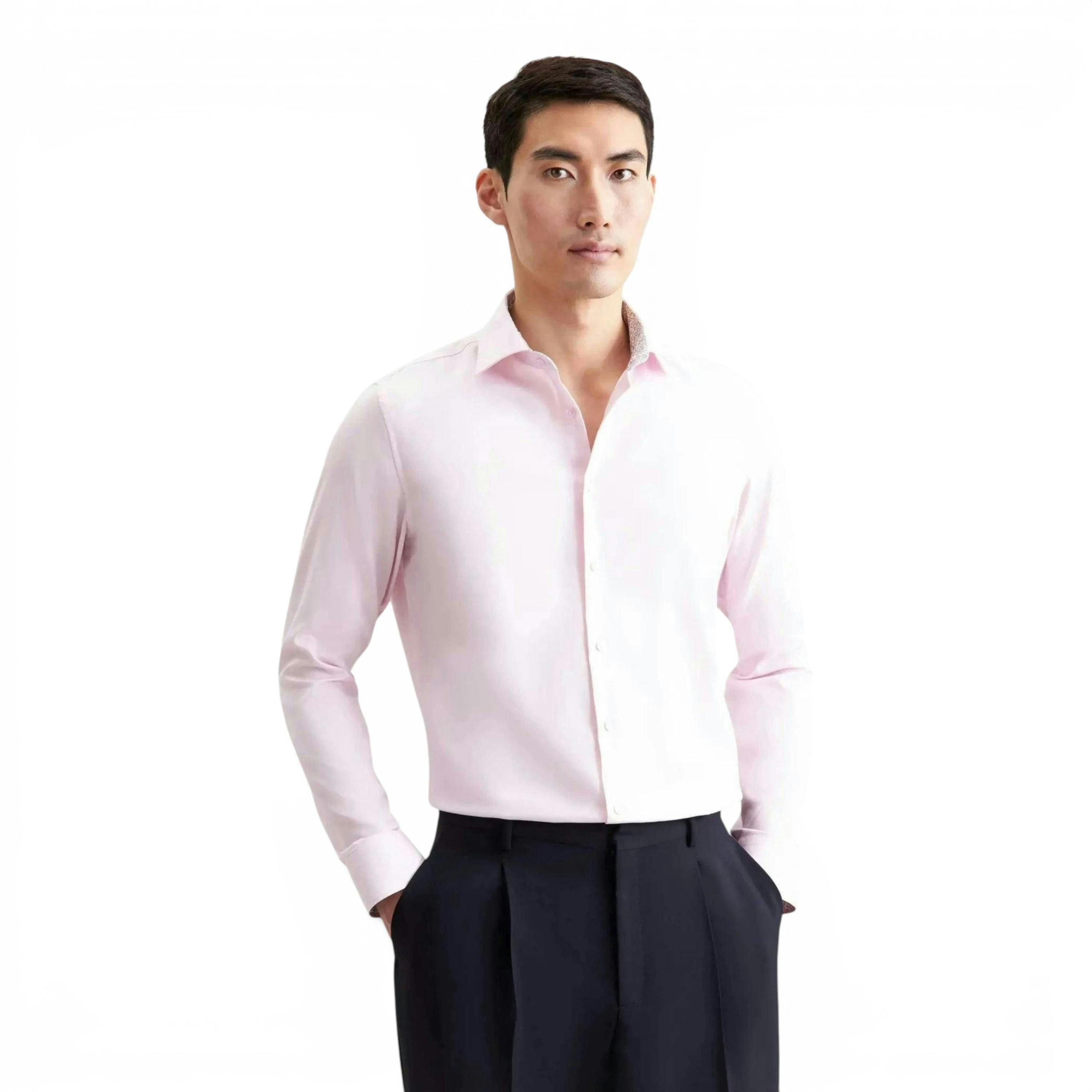 Seidensticker Shaped Fit No Iron Contrast Patched Kent Collar Business Shirt Pink , view 1 of 6