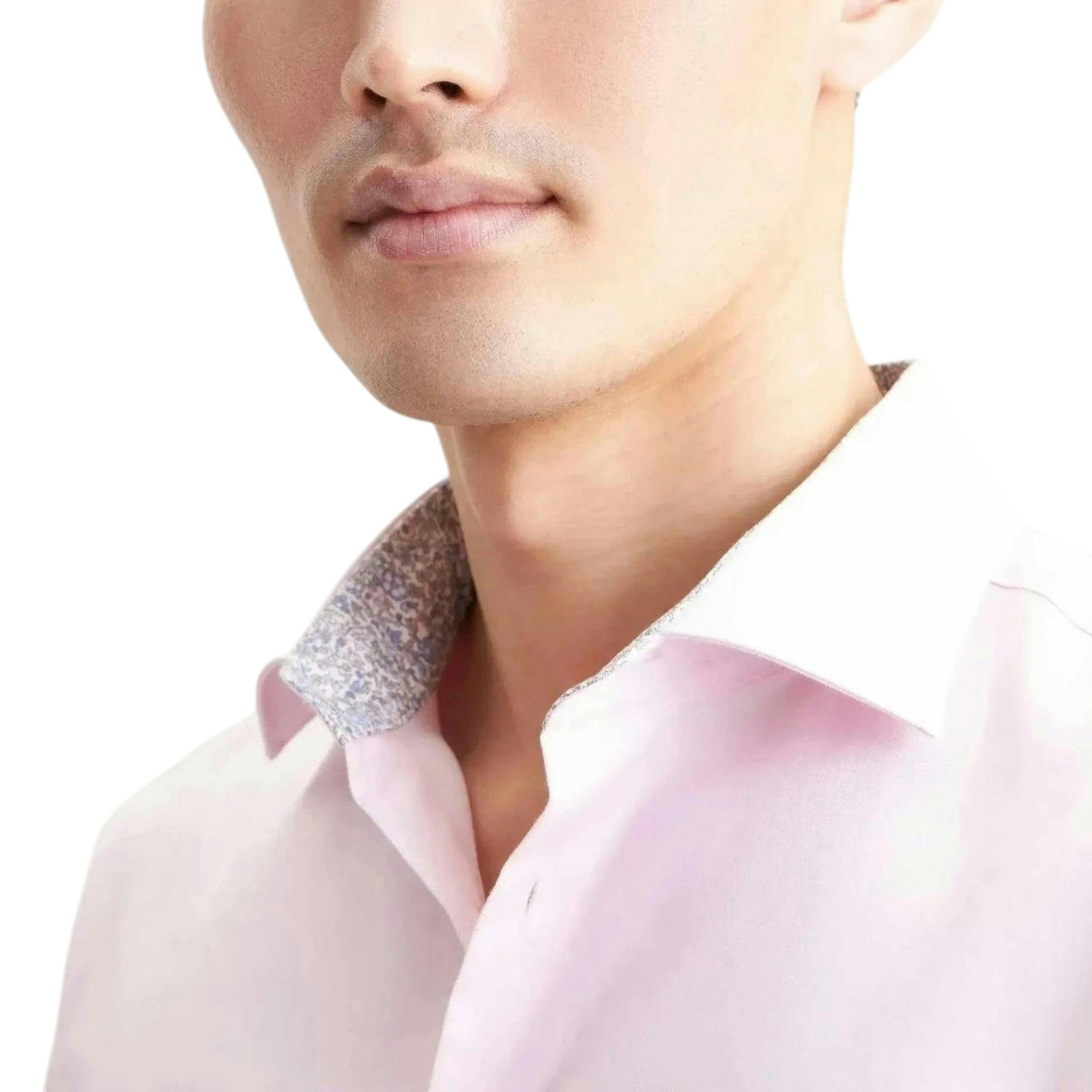 Seidensticker Shaped Fit No Iron Contrast Patched Kent Collar Business Shirt Pink , view 3 of 6