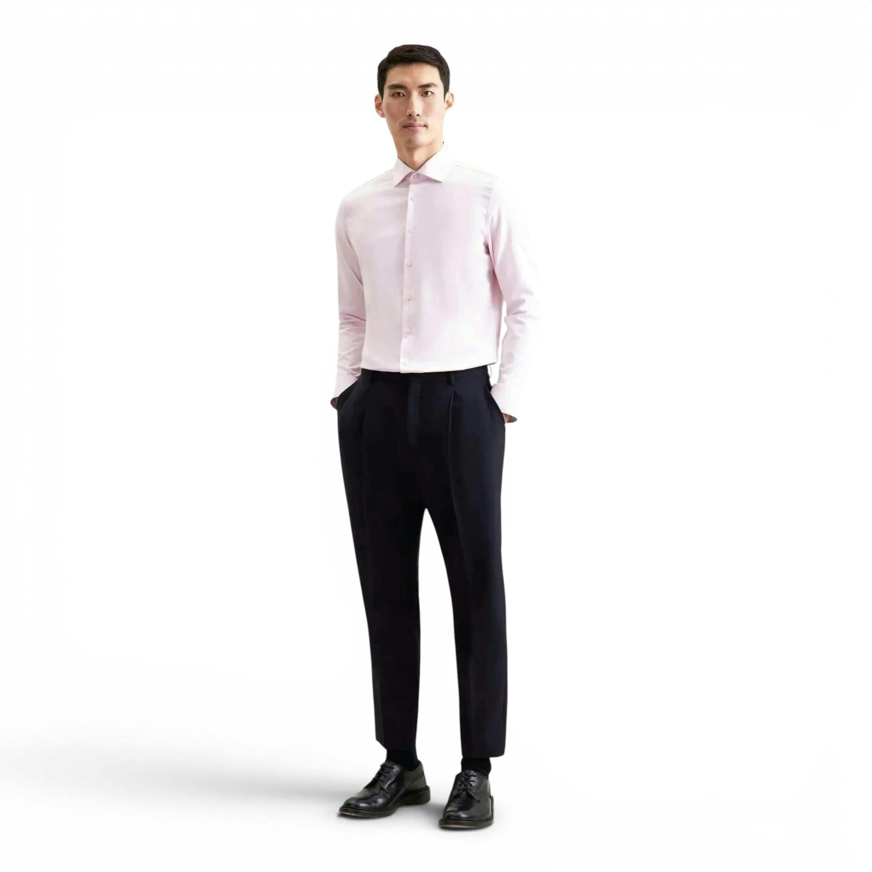 Seidensticker Shaped Fit No Iron Contrast Patched Kent Collar Business Shirt Pink , view 5 of 6