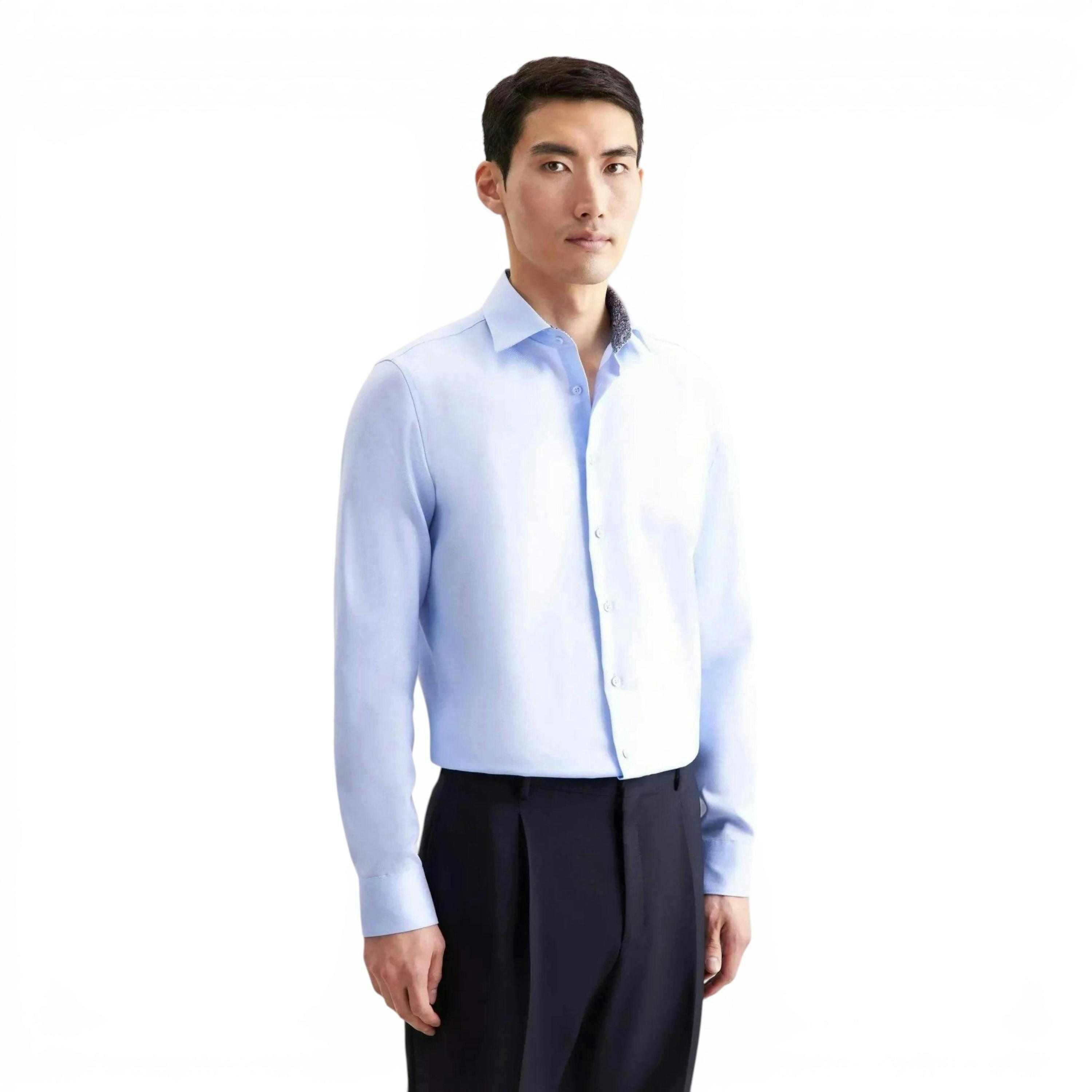 Seidensticker Shaped Fit No Iron Contrast Patched Kent Collar Business Shirt Light Blue , view 1 of 6
