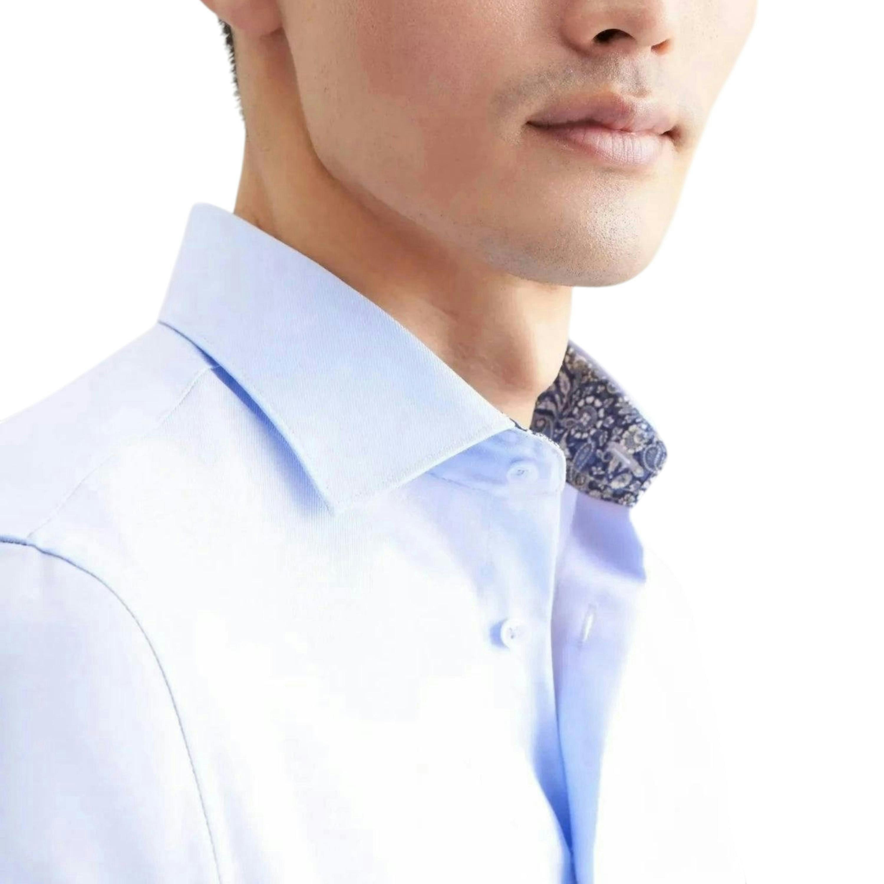Seidensticker Shaped Fit No Iron Contrast Patched Kent Collar Business Shirt Light Blue , view 3 of 6
