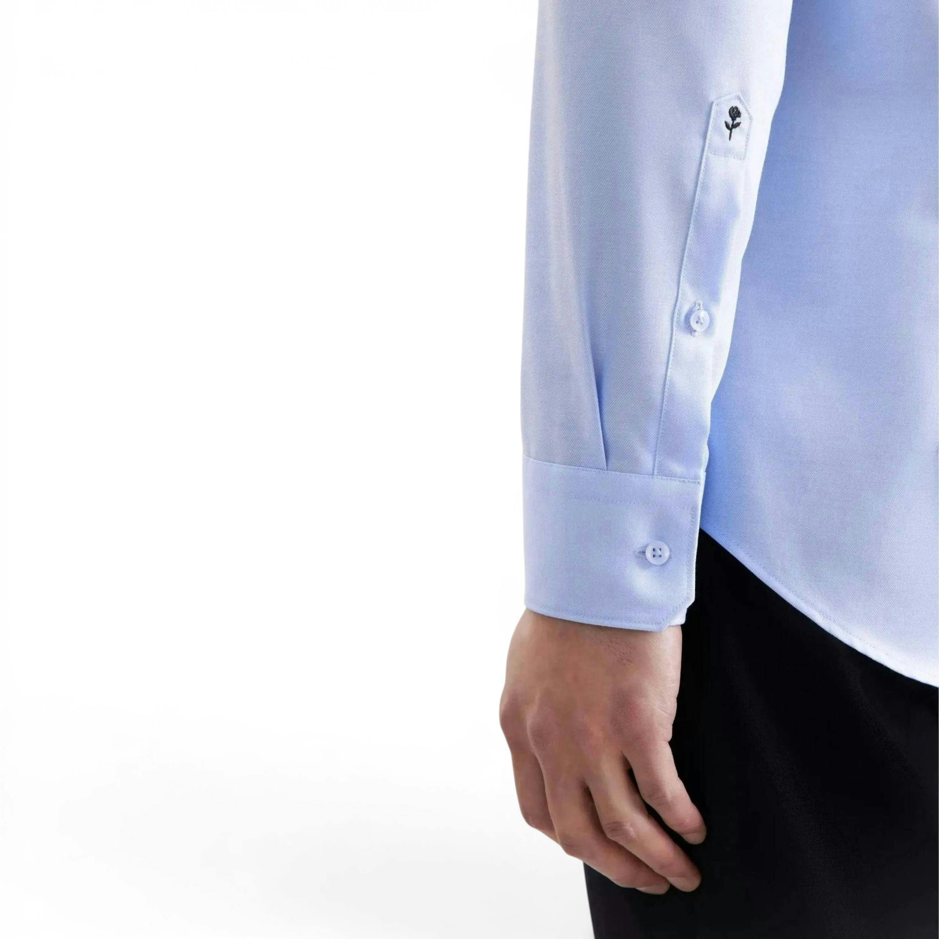 Seidensticker Shaped Fit No Iron Contrast Patched Kent Collar Business Shirt Light Blue , view 4 of 6