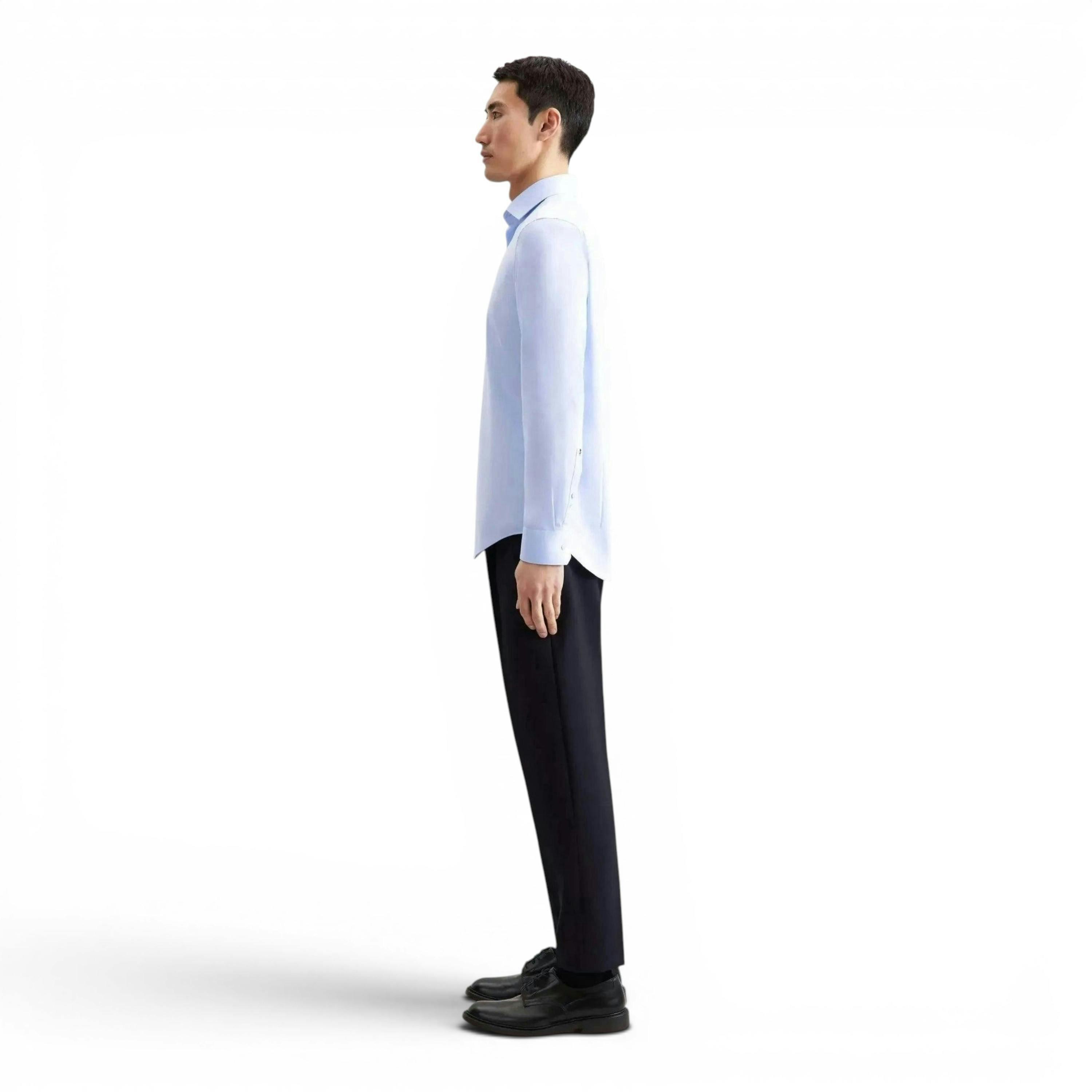Seidensticker Shaped Fit No Iron Contrast Patched Kent Collar Business Shirt Light Blue , view 6 of 6