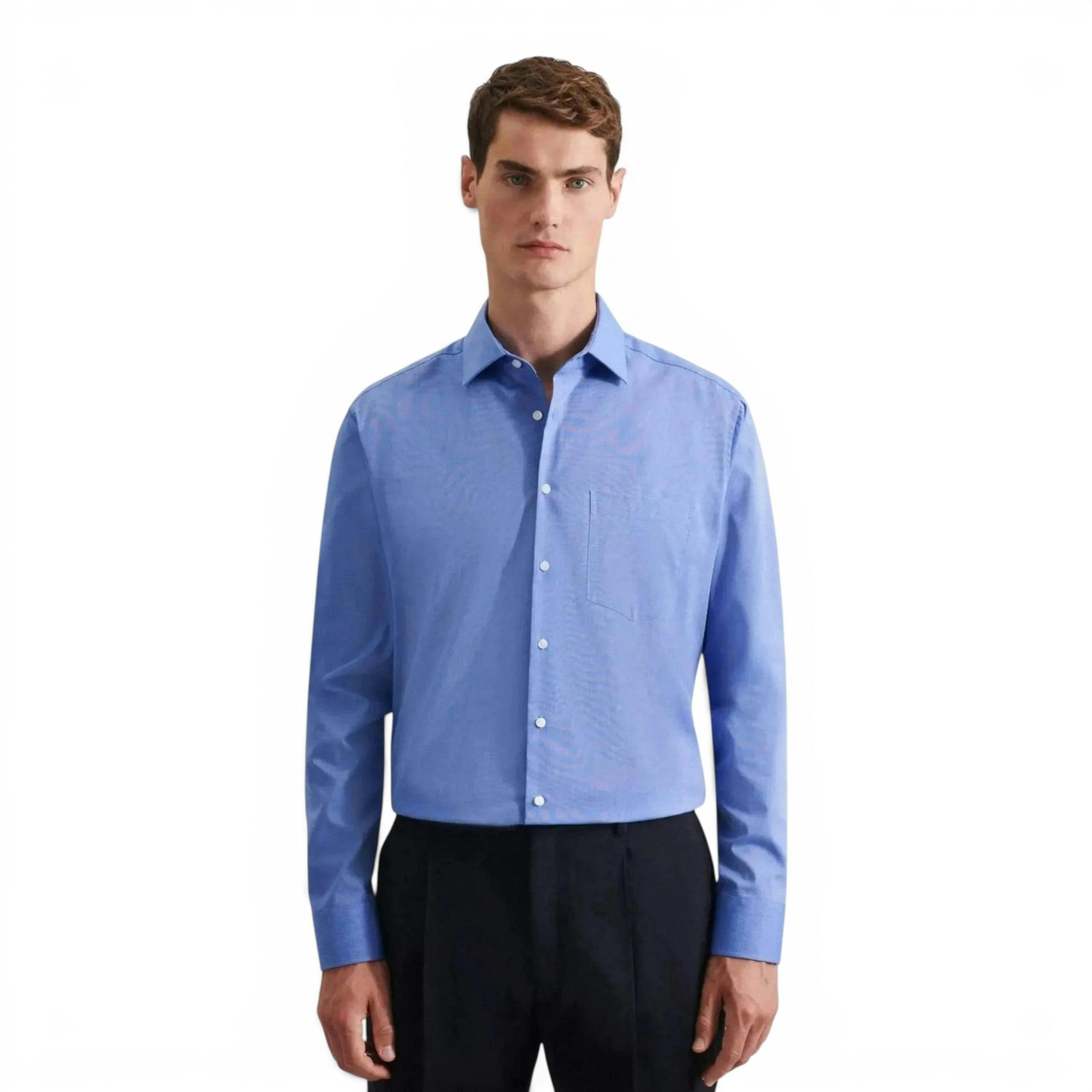 Seidensticker Regular Fit Easy Iron Kent Collar Business Shirt Mid Blue , view 1 of 6