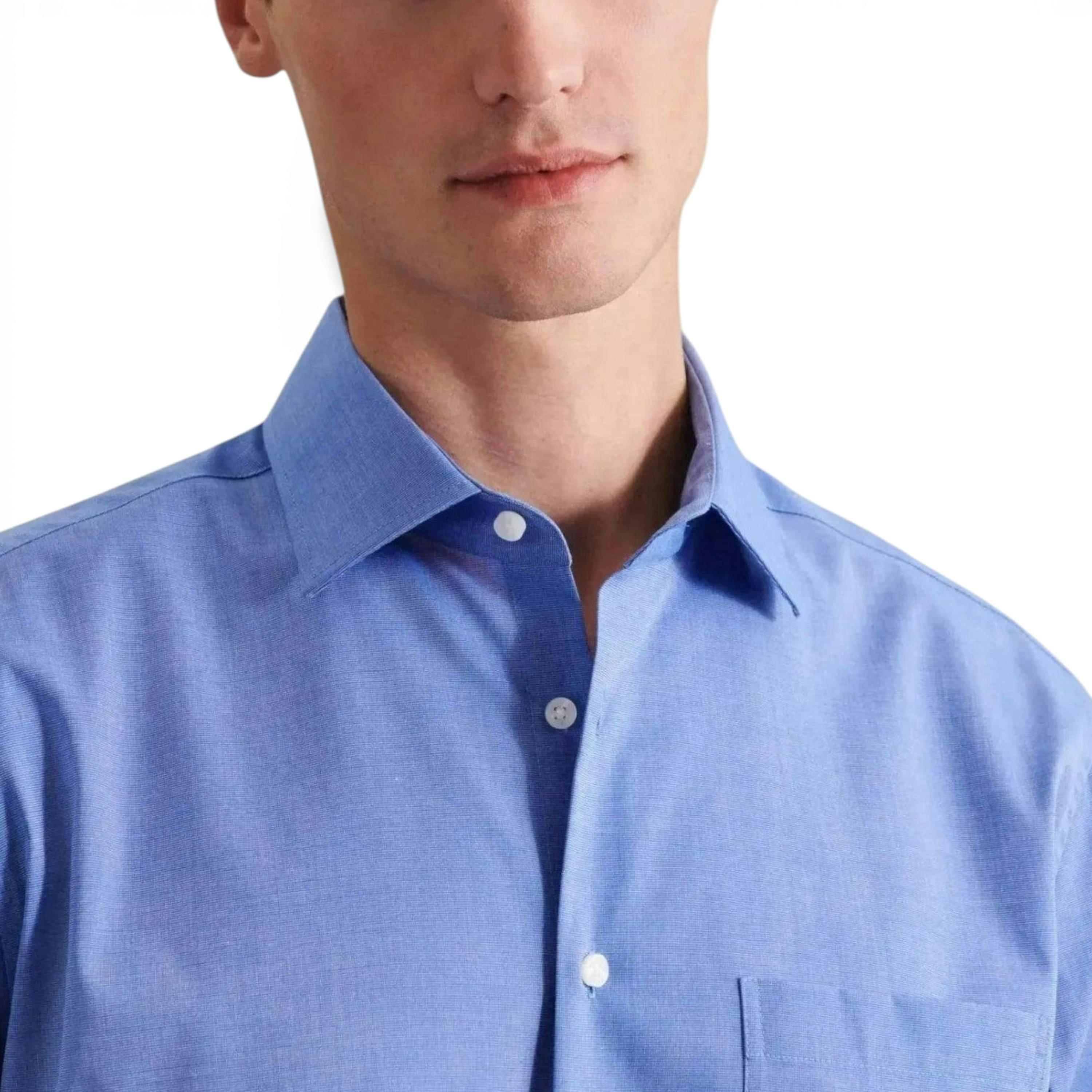 Seidensticker Regular Fit Easy Iron Kent Collar Business Shirt Mid Blue , view 3 of 6