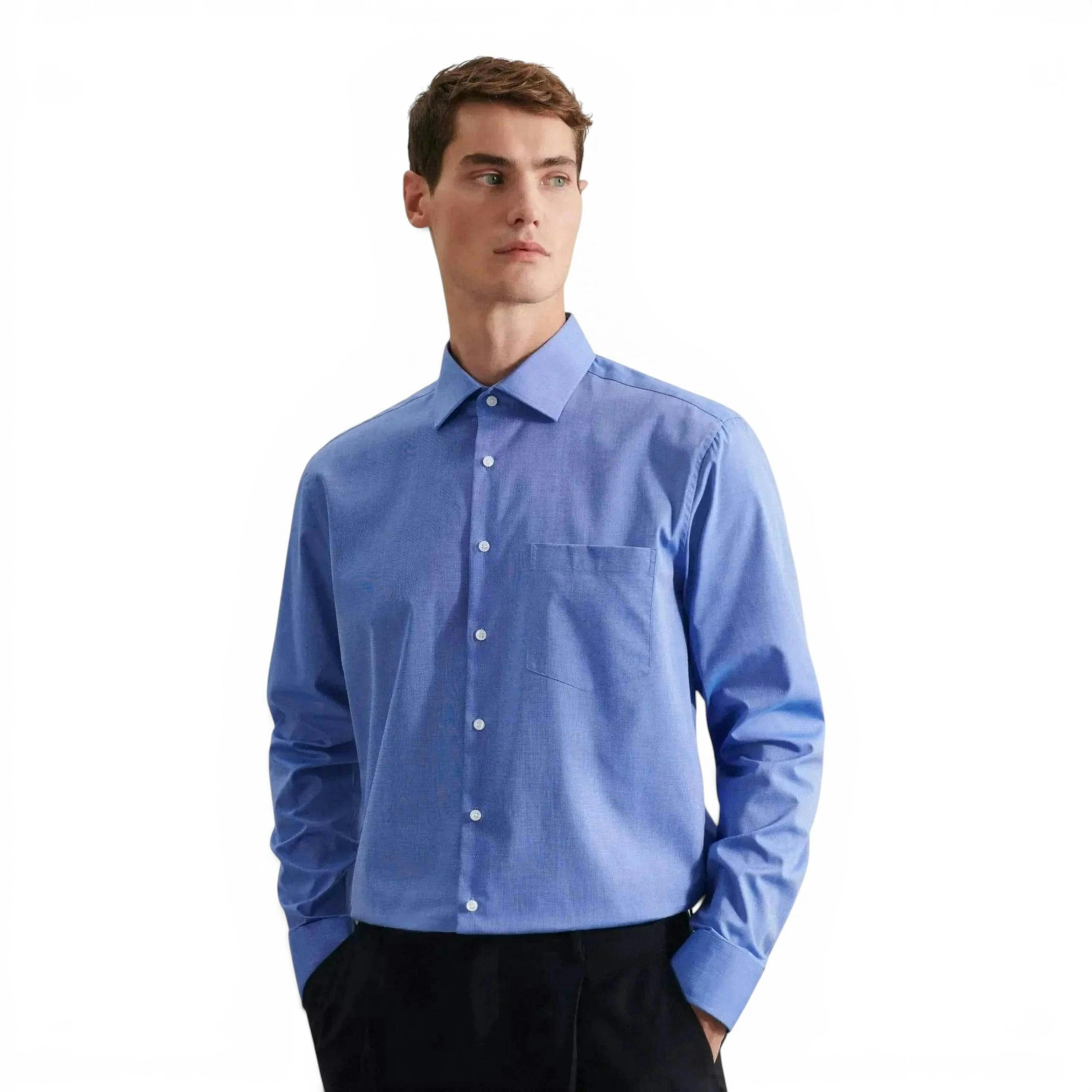 Seidensticker Regular Fit Easy Iron Kent Collar Business Shirt Mid Blue , view 5 of 6