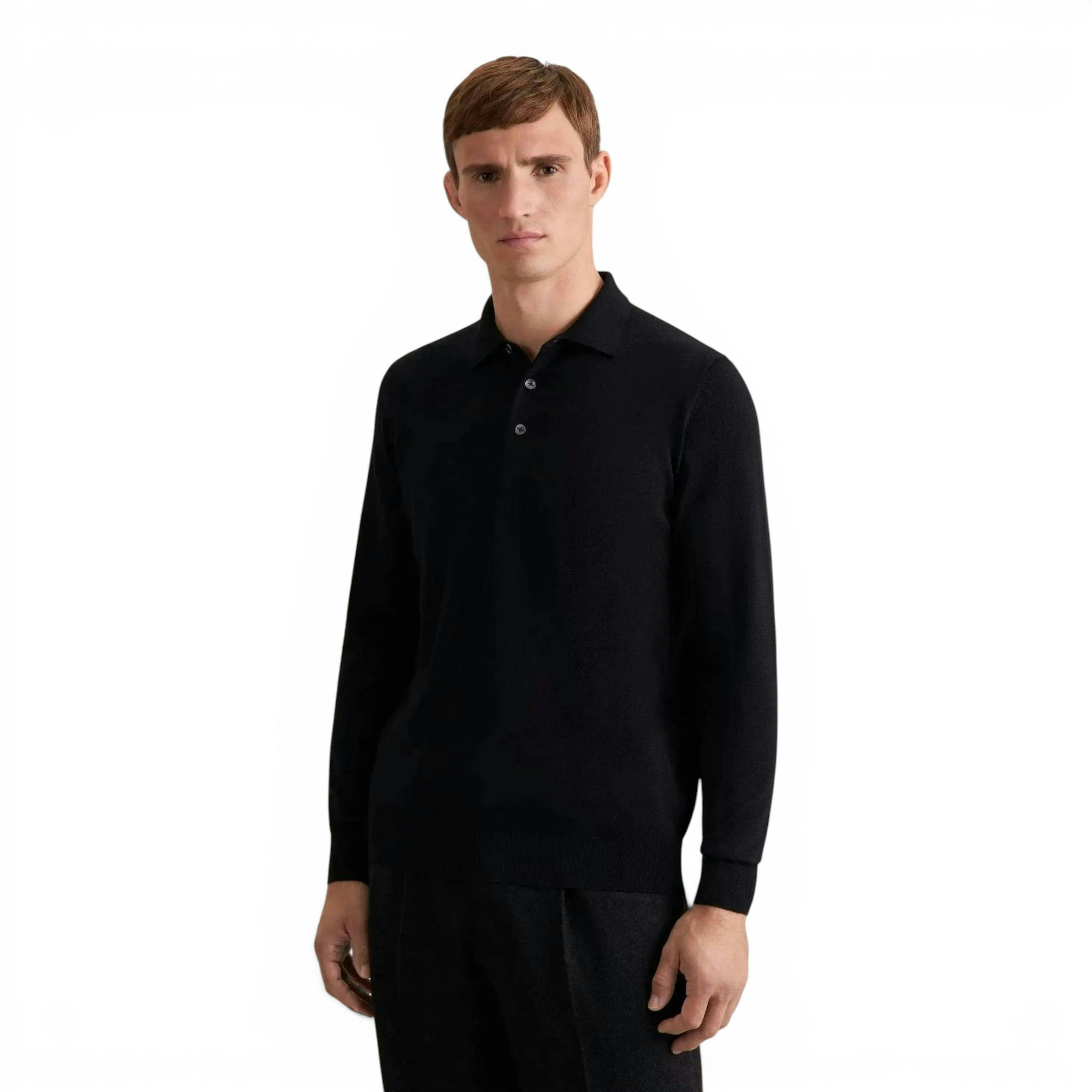 Seidensticker Merino Wool Polo Collar Knit Black , view 1 of 6