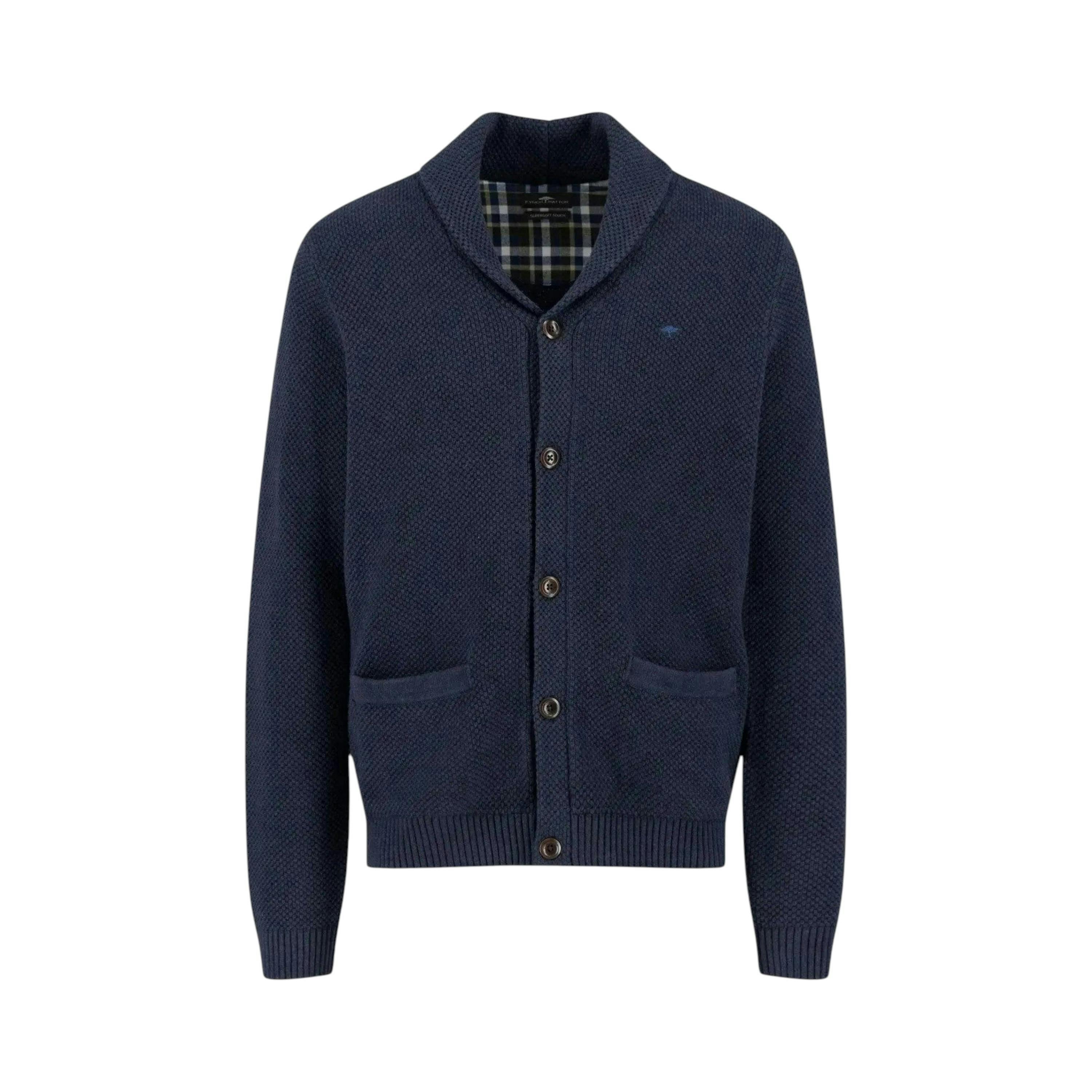 Buttoned Shawl Collar Cardigan Navy , view 1 of 3