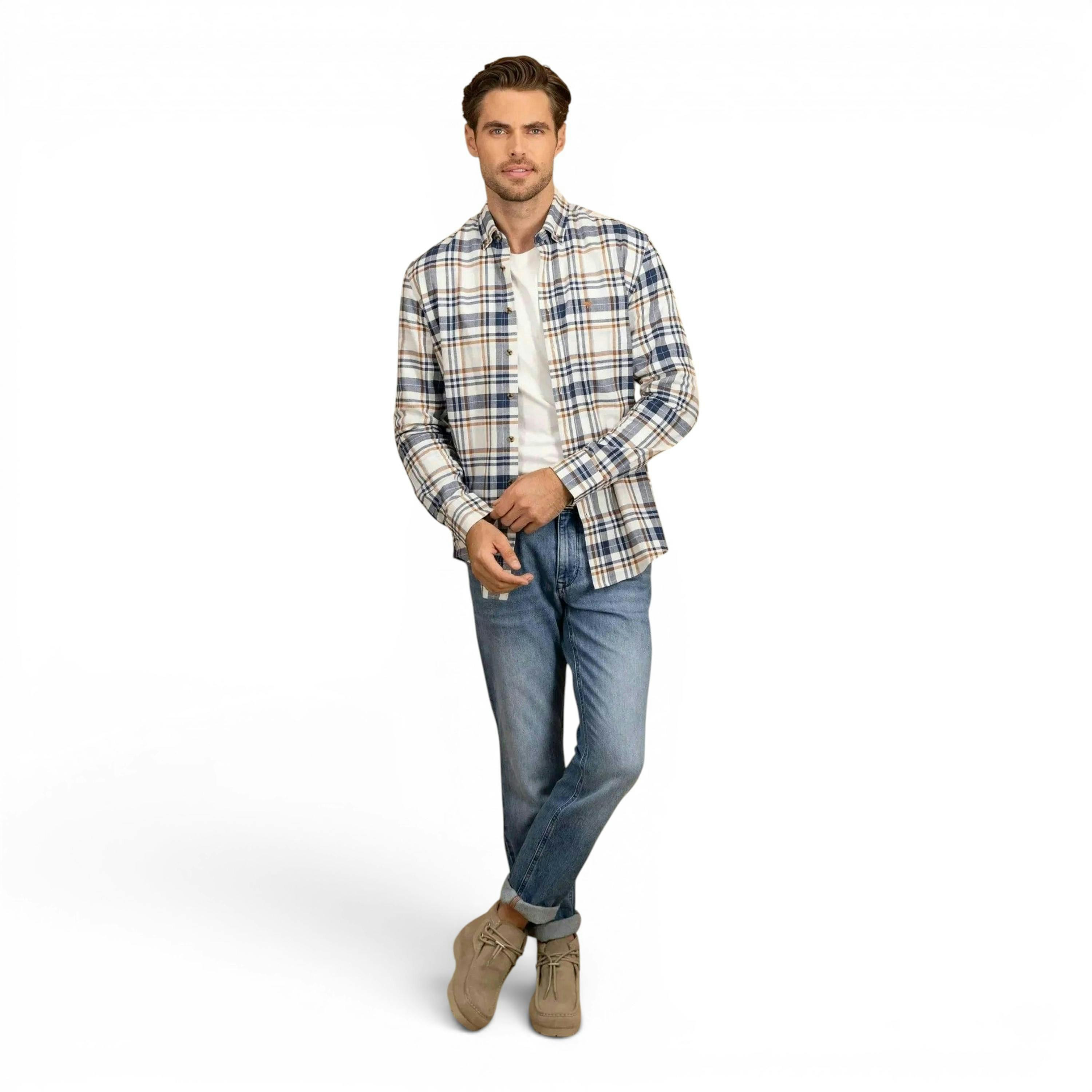 Herringbone Check Button Down Shirt Misty Blue , view 3 of 5