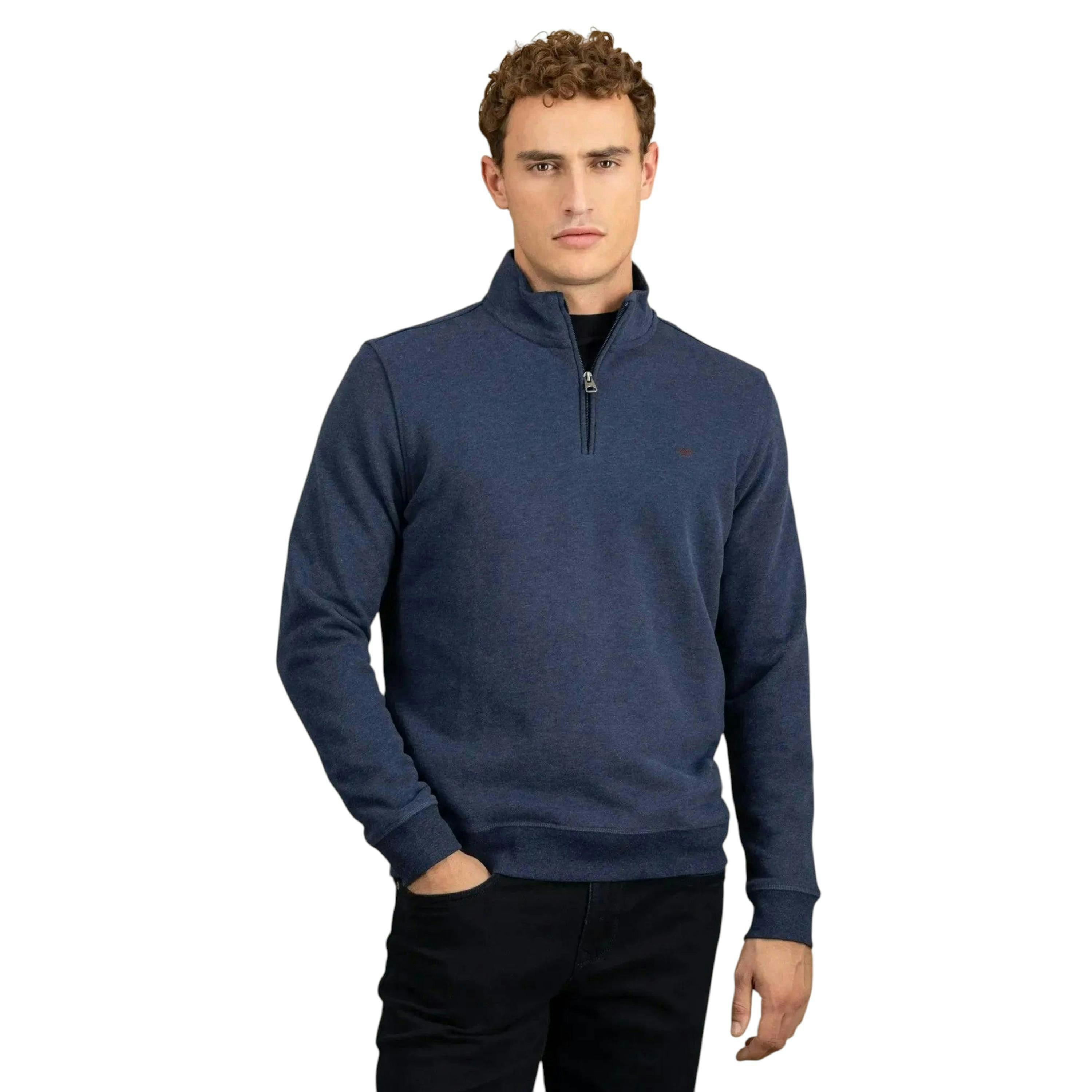 1/4 Zip Stand Collar Cotton Sweat Midnight , view 2 of 5