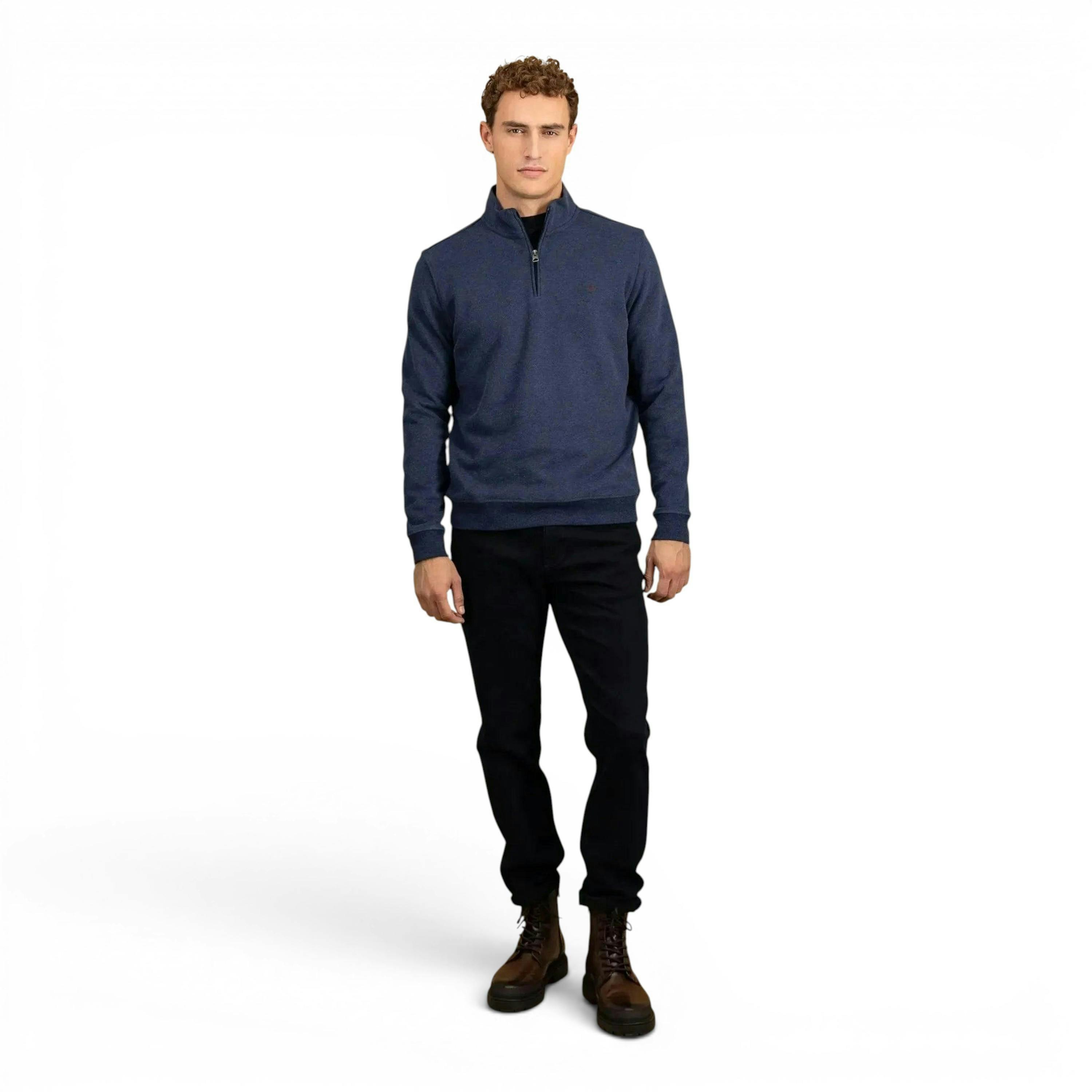 1/4 Zip Stand Collar Cotton Sweat Midnight , view 3 of 5