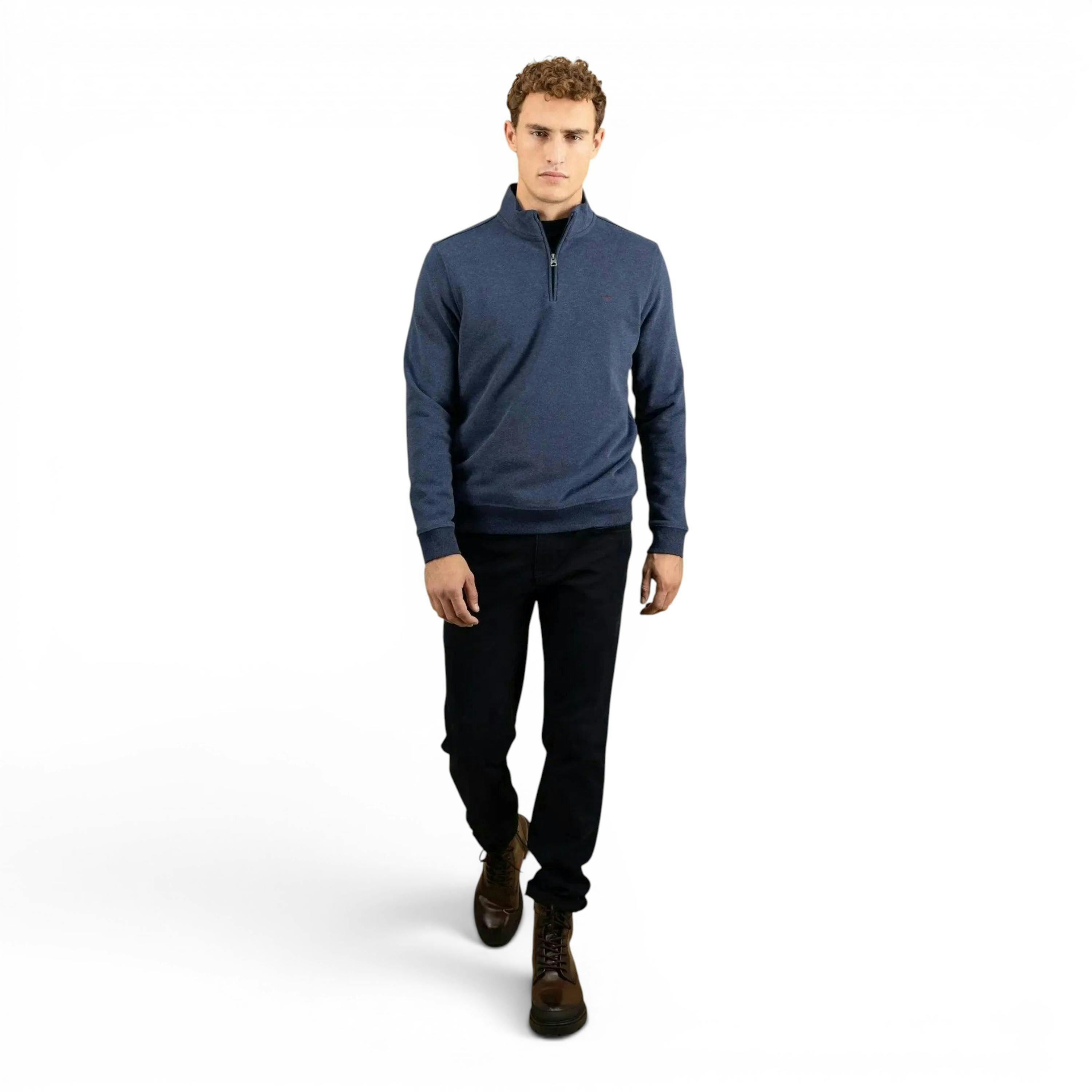 1/4 Zip Stand Collar Cotton Sweat Midnight , view 5 of 5