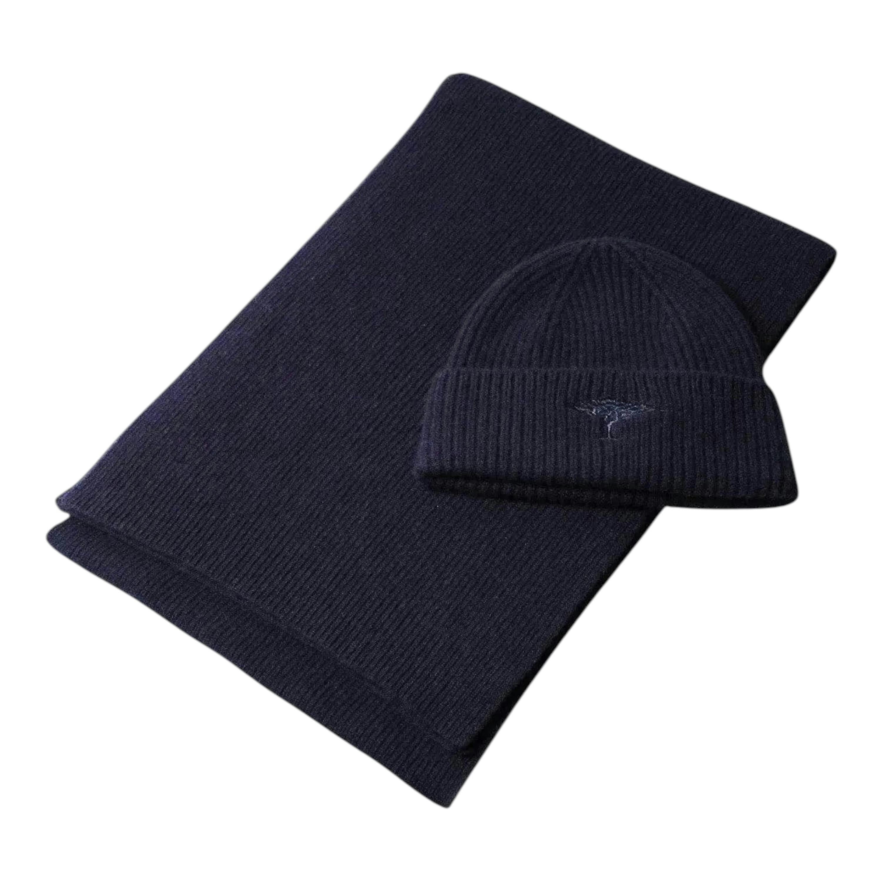 Pure Wool Beanie & Scarf Set Navy , view 1 of 2