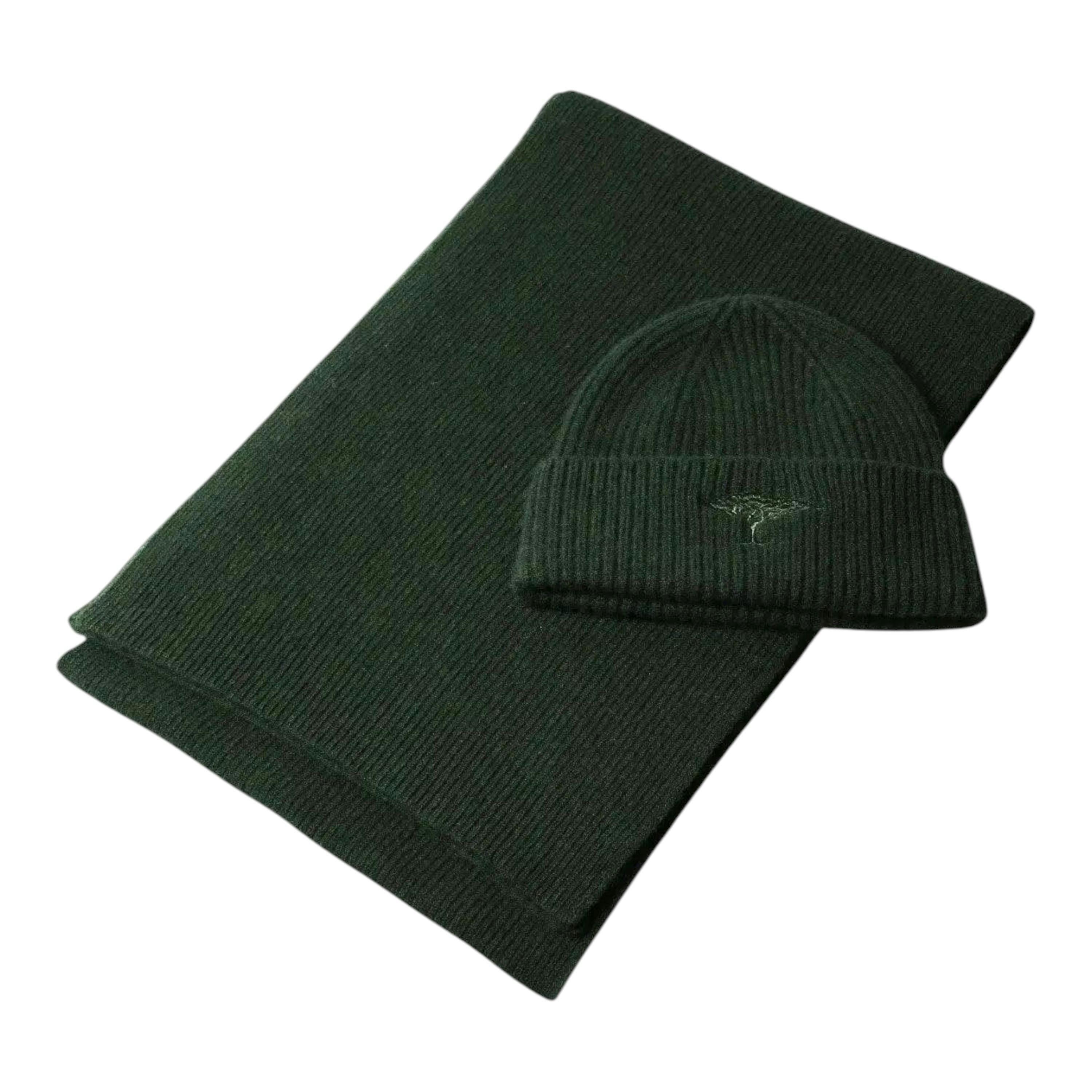 Pure Wool Beanie & Scarf Set Dark Leaf , view 1 of 2