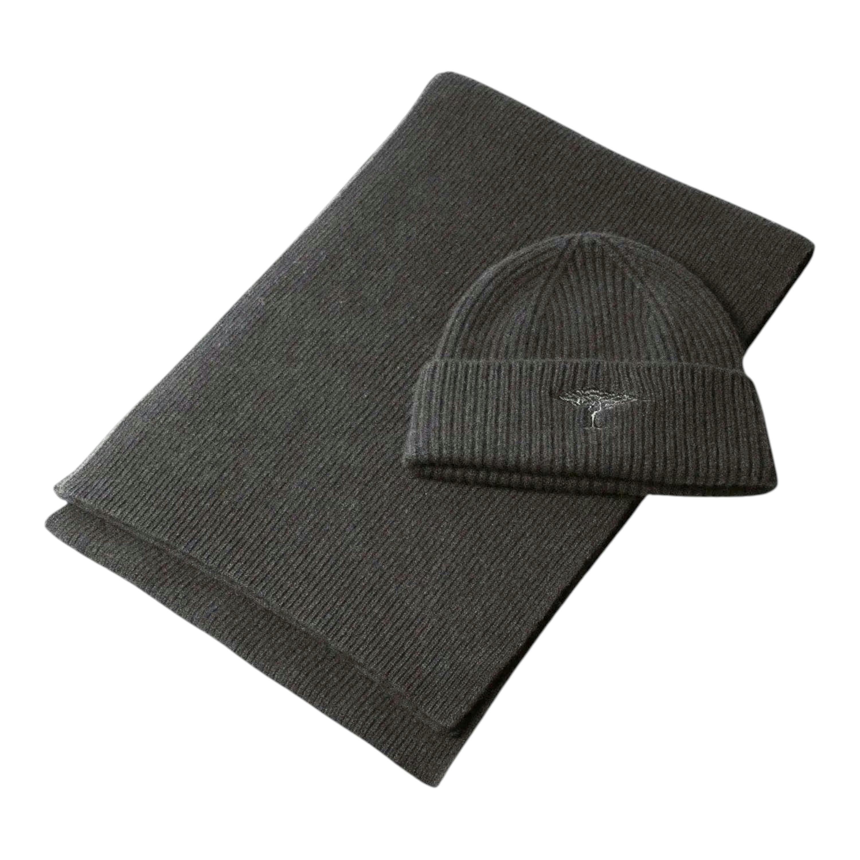 Pure Wool Beanie & Scarf Set Charcoal , view 1 of 2