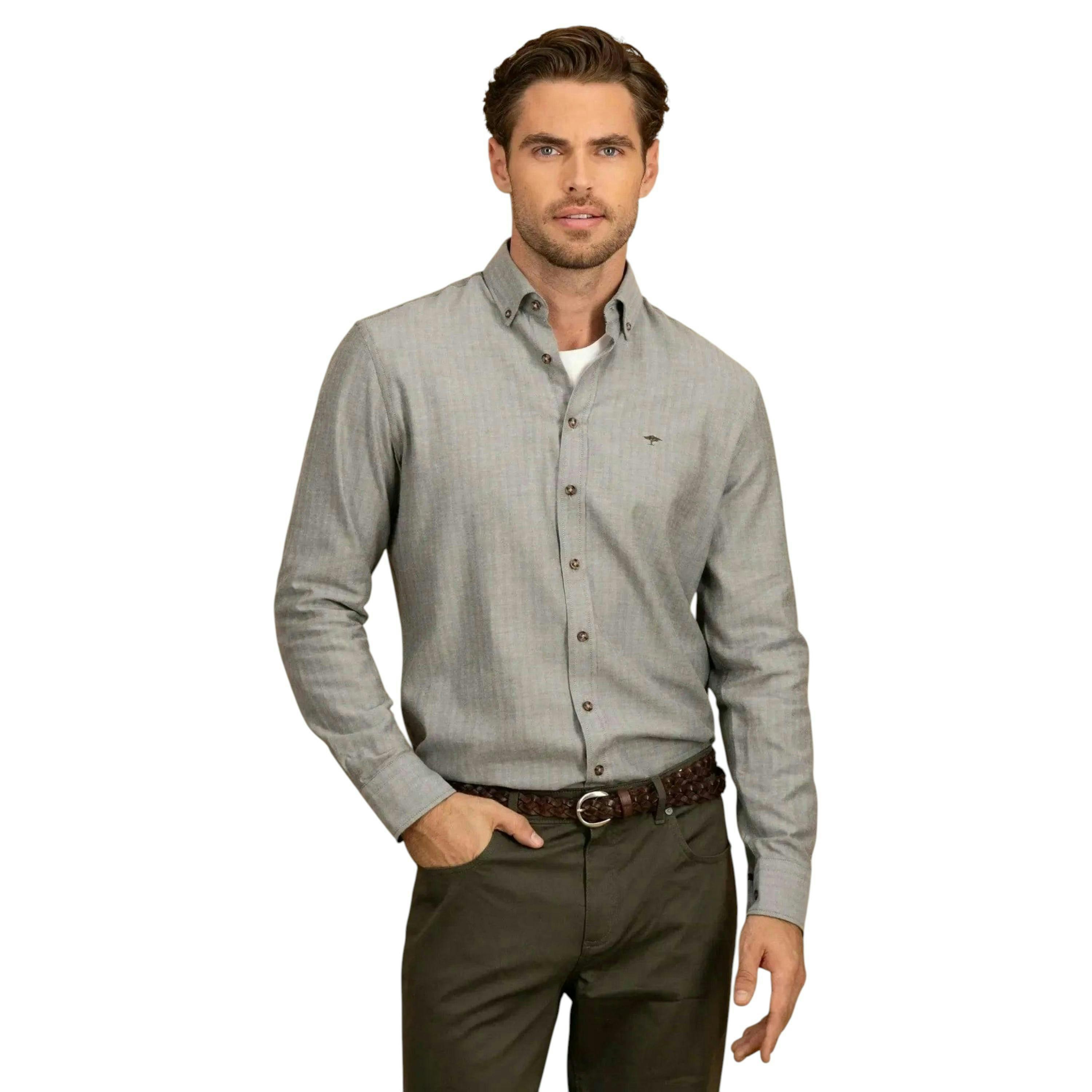 Herringbone Flannel Button Down Shirt Dark Ivy , view 2 of 5