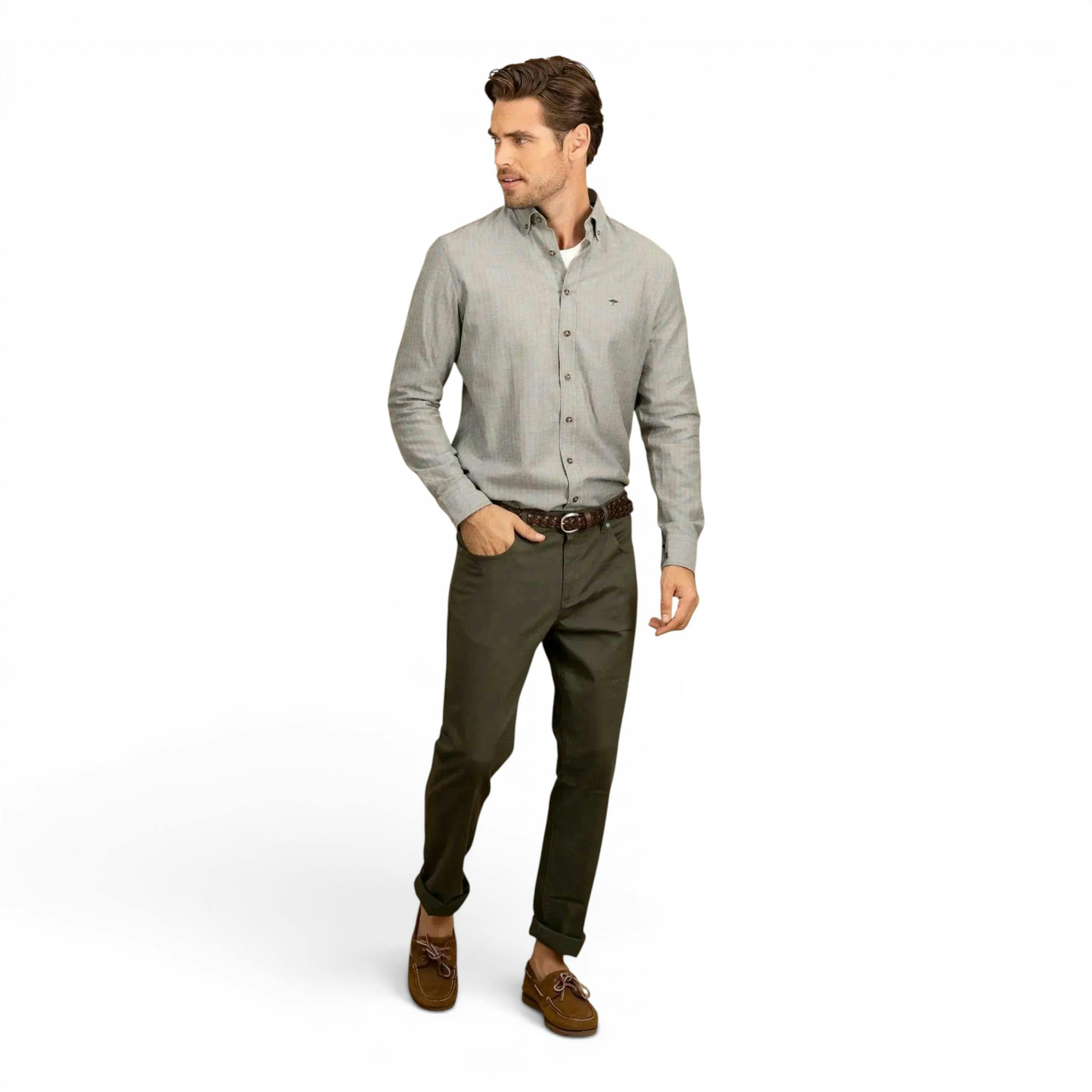 Herringbone Flannel Button Down Shirt Dark Ivy , view 5 of 5
