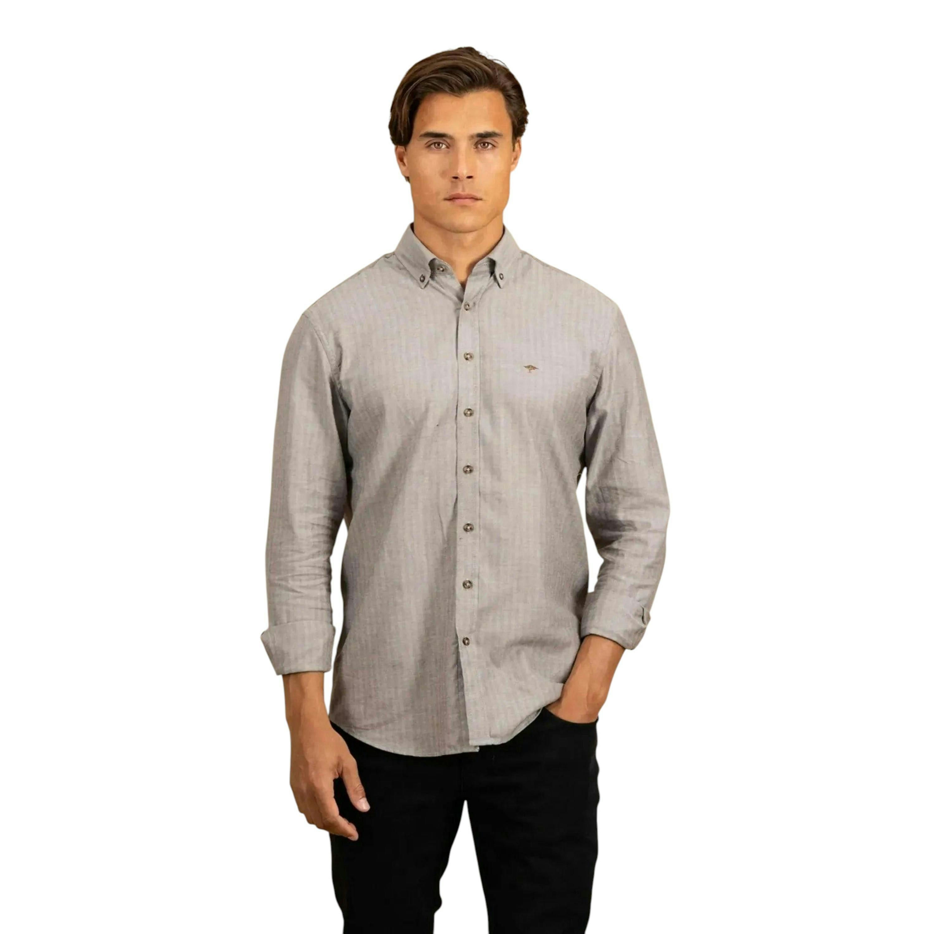 Herringbone Flannel Button Down Shirt Dark Chocolate , view 2 of 5